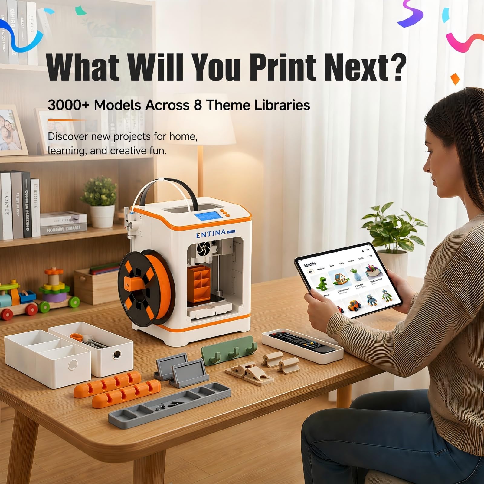 Entina Tina2C 3D Printer for Kids & Beginners, Fully Assembled Starter Mini 3D Printer, Start in 8 Mins, App & WiFi Control, Auto Leveling, 3000+ Model Library, 20+ Creative DIY Modules for STEM, Home