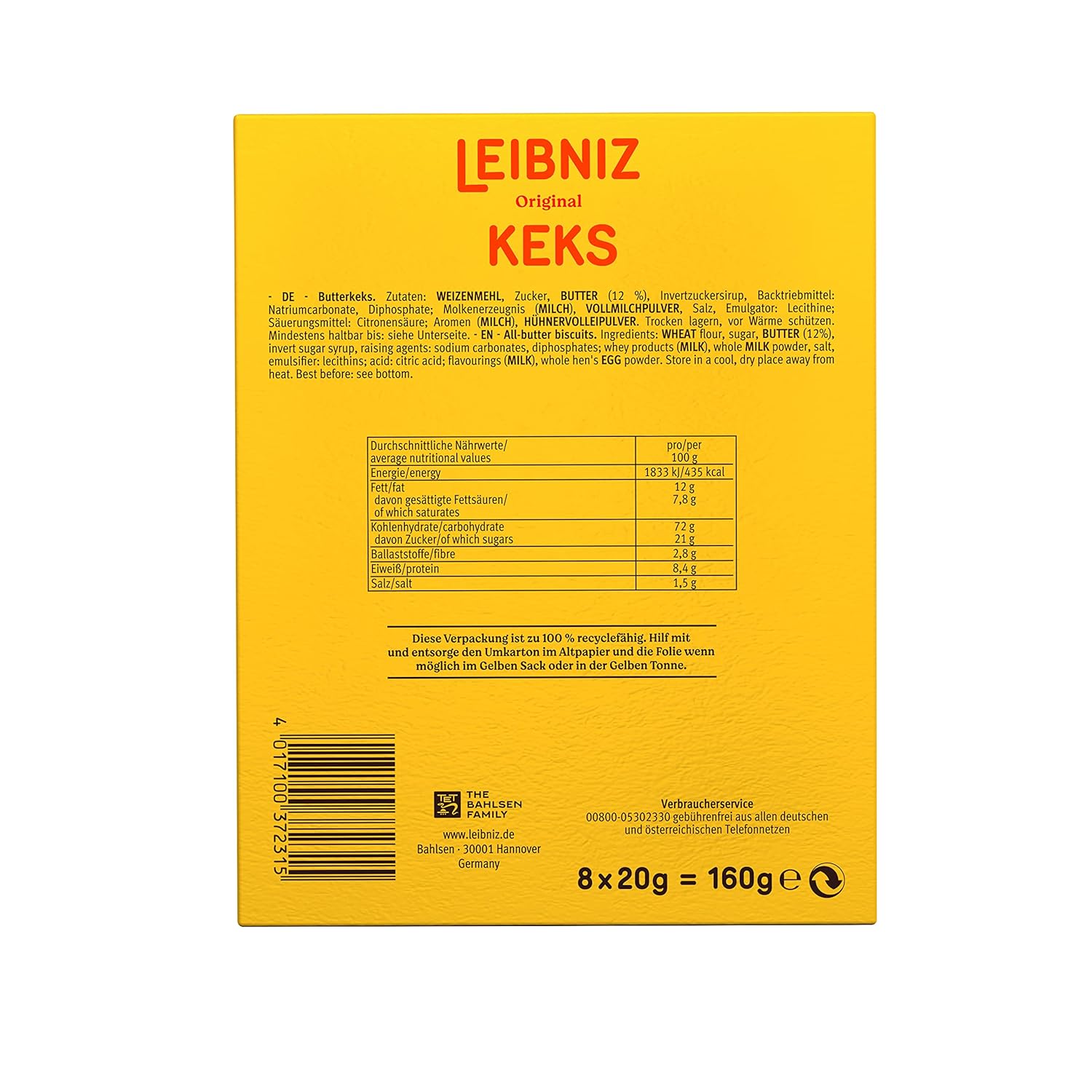 LEIBNIZ Original Butterkeks, 22er Snack Pack, die Nr 1 unter den Butterkeksen, knusprige Kekse in praktischer Großpackung (22 x 50 g), perfekt für unterwegs