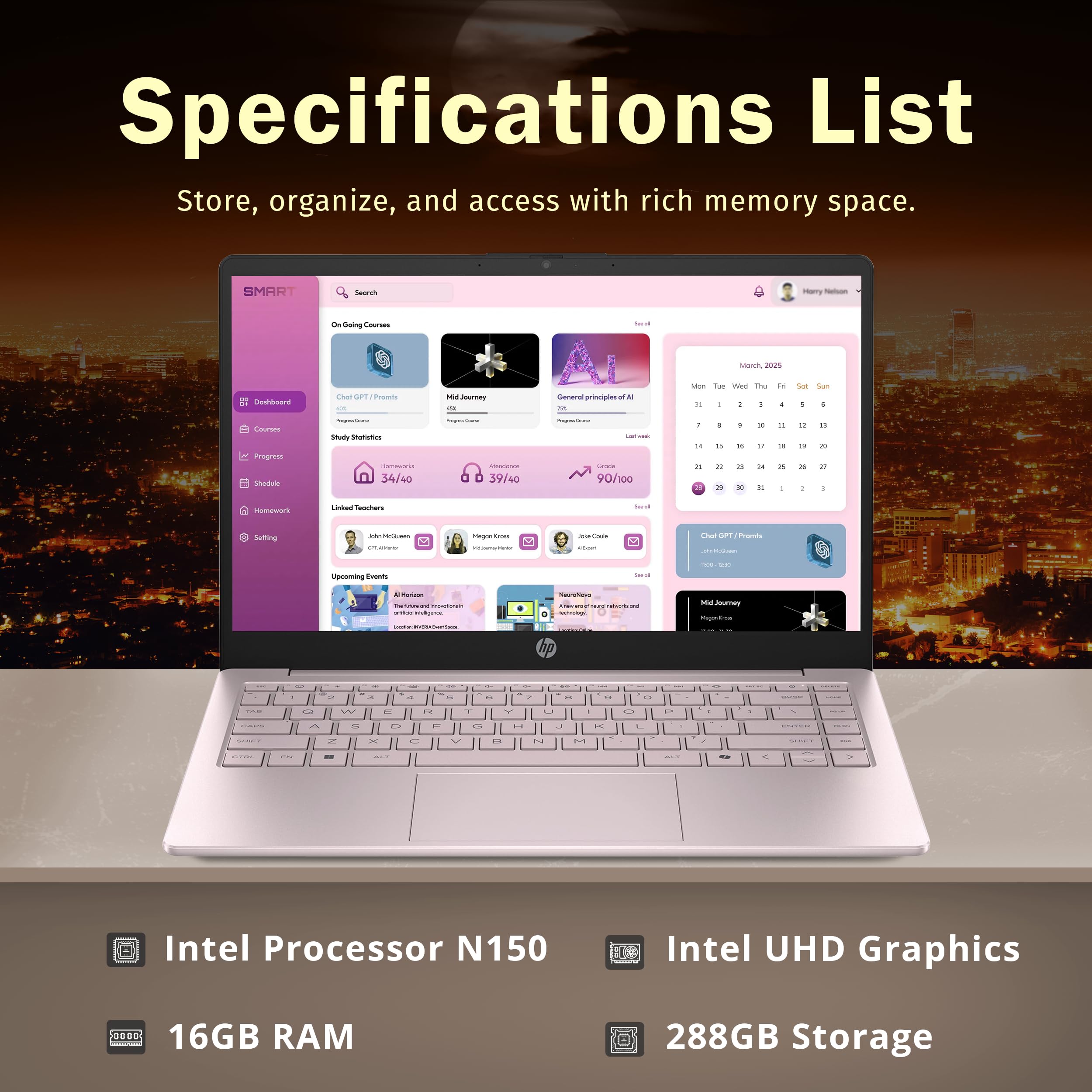 HP Stream 14" HD BrightView Laptop, Intel Celeron N4120, 16GB RAM, 288GB Storage (128GB UFS + 160GB Docking Station Set), Intel UHD Graphics, 720p Webcam, Wi-Fi, 1 Year Office 365, Win 11S, Silver