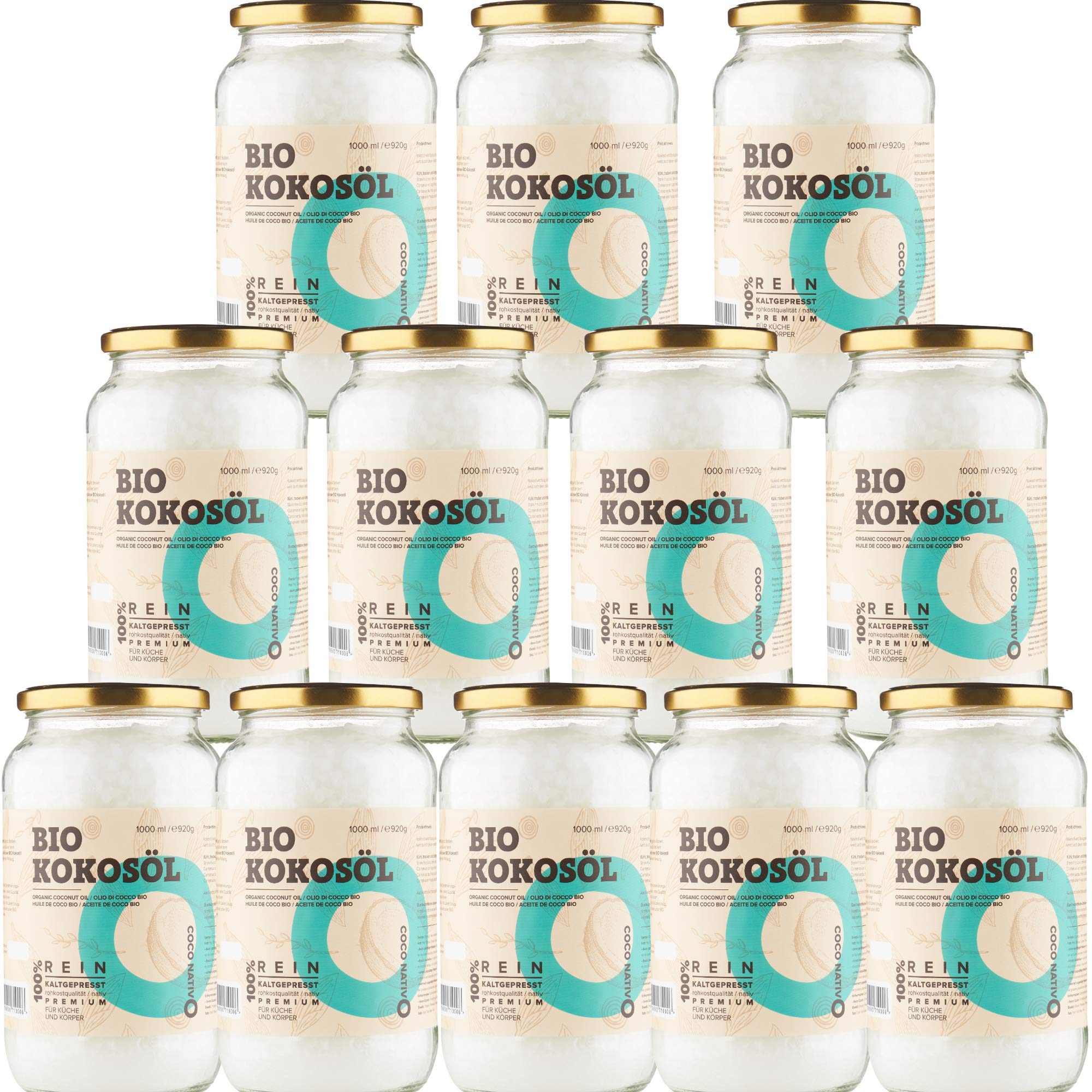 Bio Kokosöl CocoNativo - 1000mL (1L) - Bio Kokosfett, Kokosnussöl, Premium, Nativ, Kaltgepresst, Rohkostqualität, Rein (1000ml) - zum Kochen, Braten und Backen, für Haare und Haut