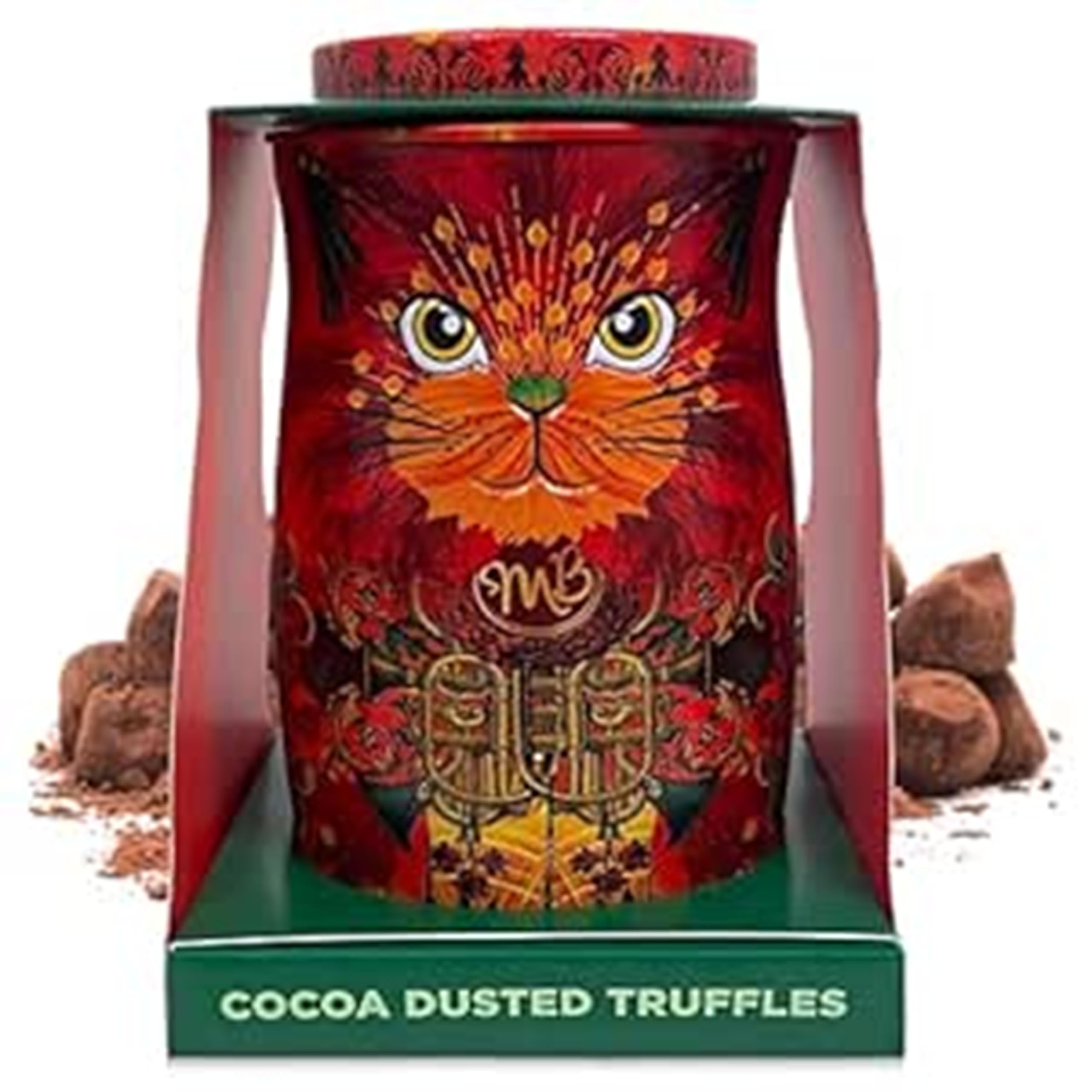 Monty Bojangles Kit-Tins Schokoladentrüffel (4 x 36g) Truffle Pralinen mit Kakao bestäubt Pralinen, Schokolade Sammlerdose mit Katzen-Design, Geschenkset mit vier Geschmacksrichtungen