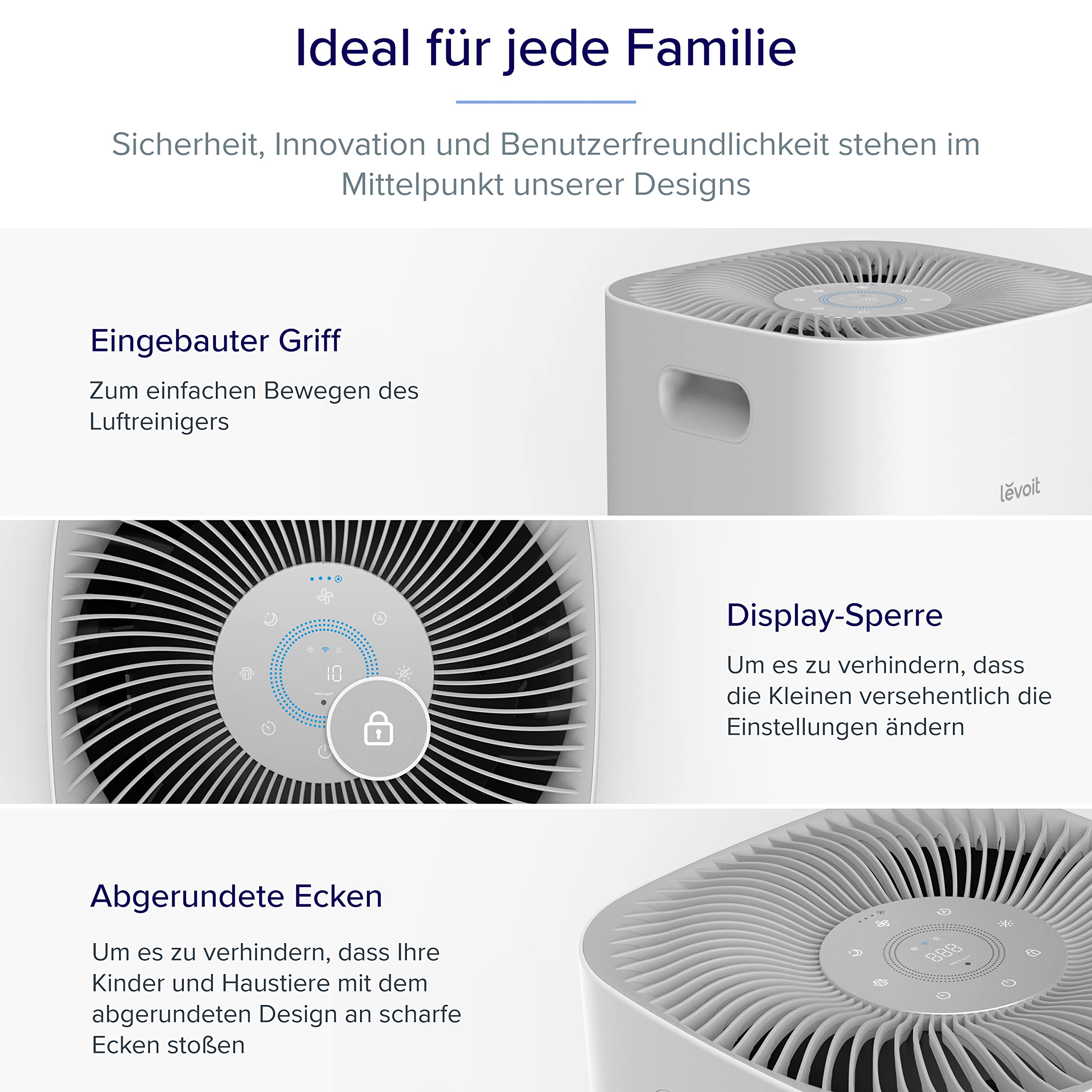 Levoit Luftreiniger mit HEPA Luftfilter gegen 99,97 Prozent Schimmel Staub Pollen Tierhaare, Luftqualitäts-Feedback und Auto-Modus, CADR 240m³/h für Raucherzimmer, bis zu 50m², Weiß
