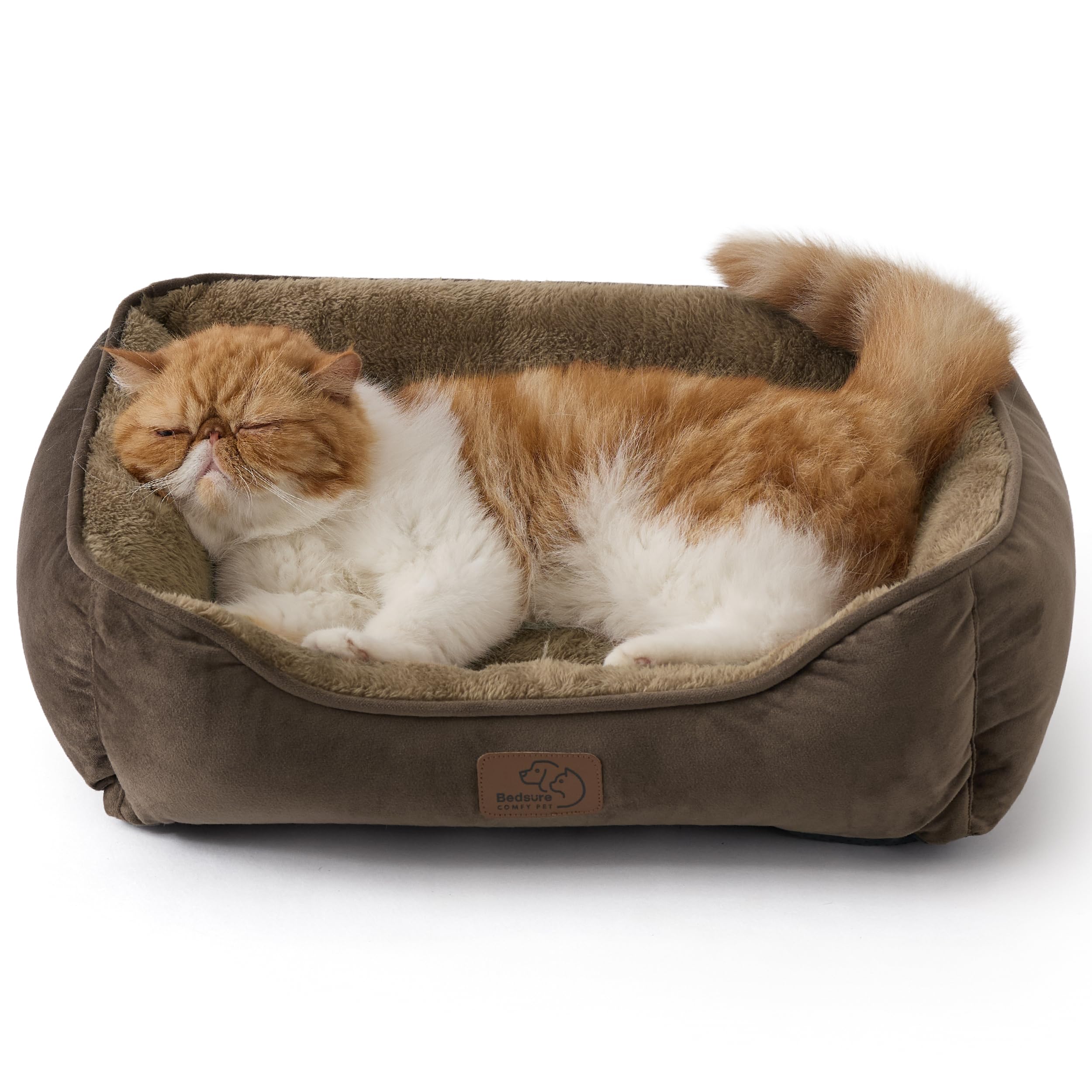BEDSURE Katzenbett waschbar Katzen Bettchen - 51x41cm Katzenkorb Indoor mit Rutschfester Basis, quadratisches Hundebett für kleine Hunde mit weichem Rand, grau