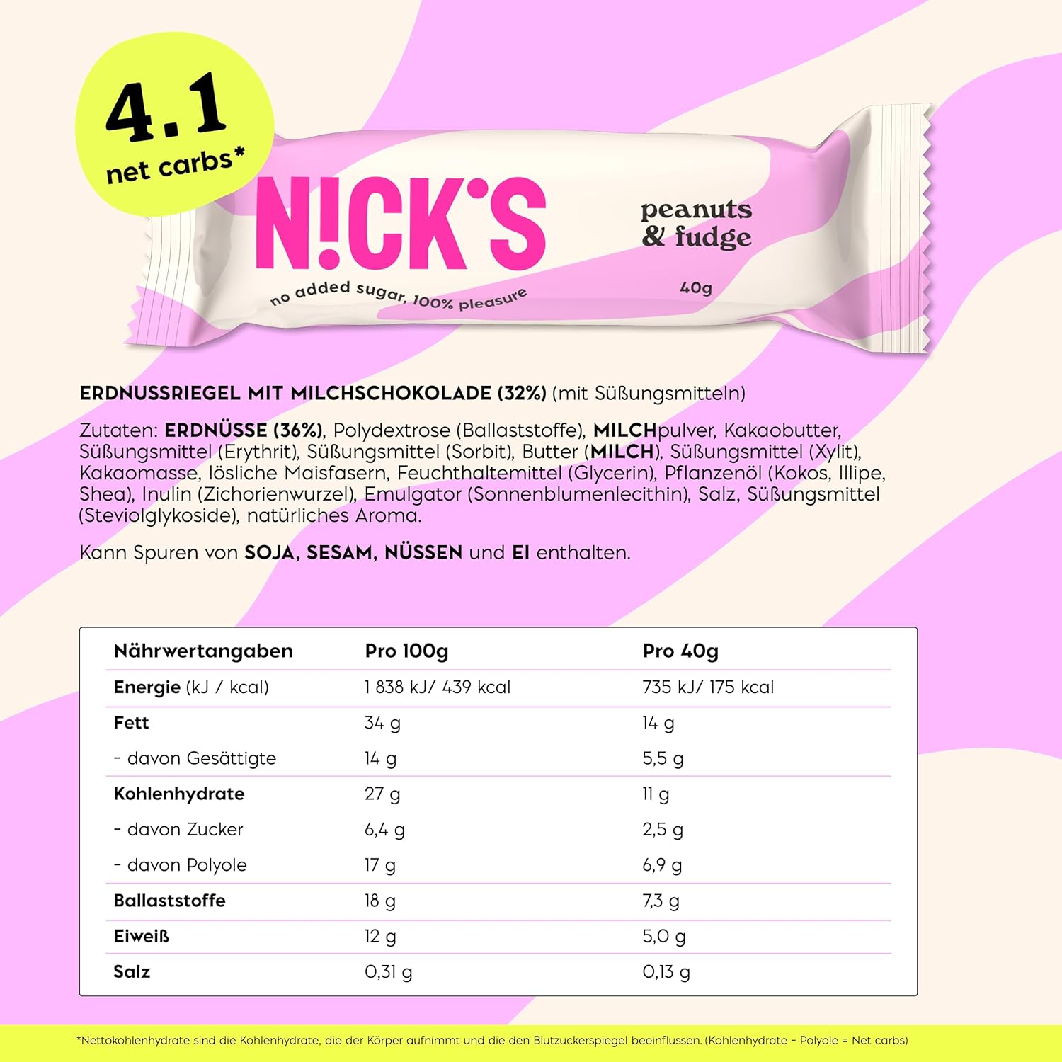 NICKS Keto Riegel Coconut, Schokolade Kokos Snacks, 175 Kalorien, 2 Net carbs, ohne Zuckerzusatz, Glutenfrei, Low carb Süssigkeiten (15x40g)