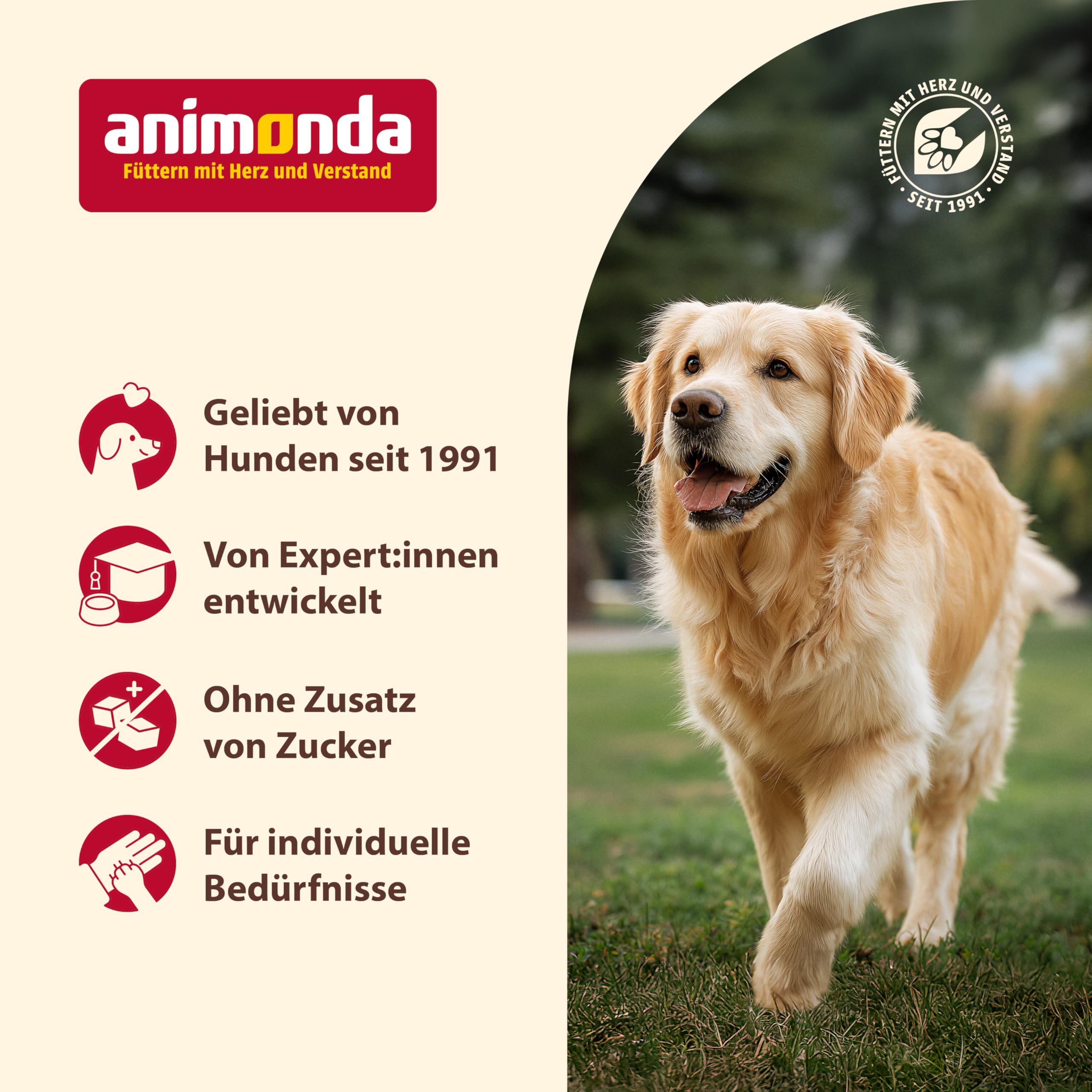 animonda GranCarno Hunde Nassfutter mit Rind + Entenherzen (6 x 800 g), getreidefreies Hundenassfutter ohne Zucker, für ausgewachsene Hunde, mit frischen fleischigen Zutaten