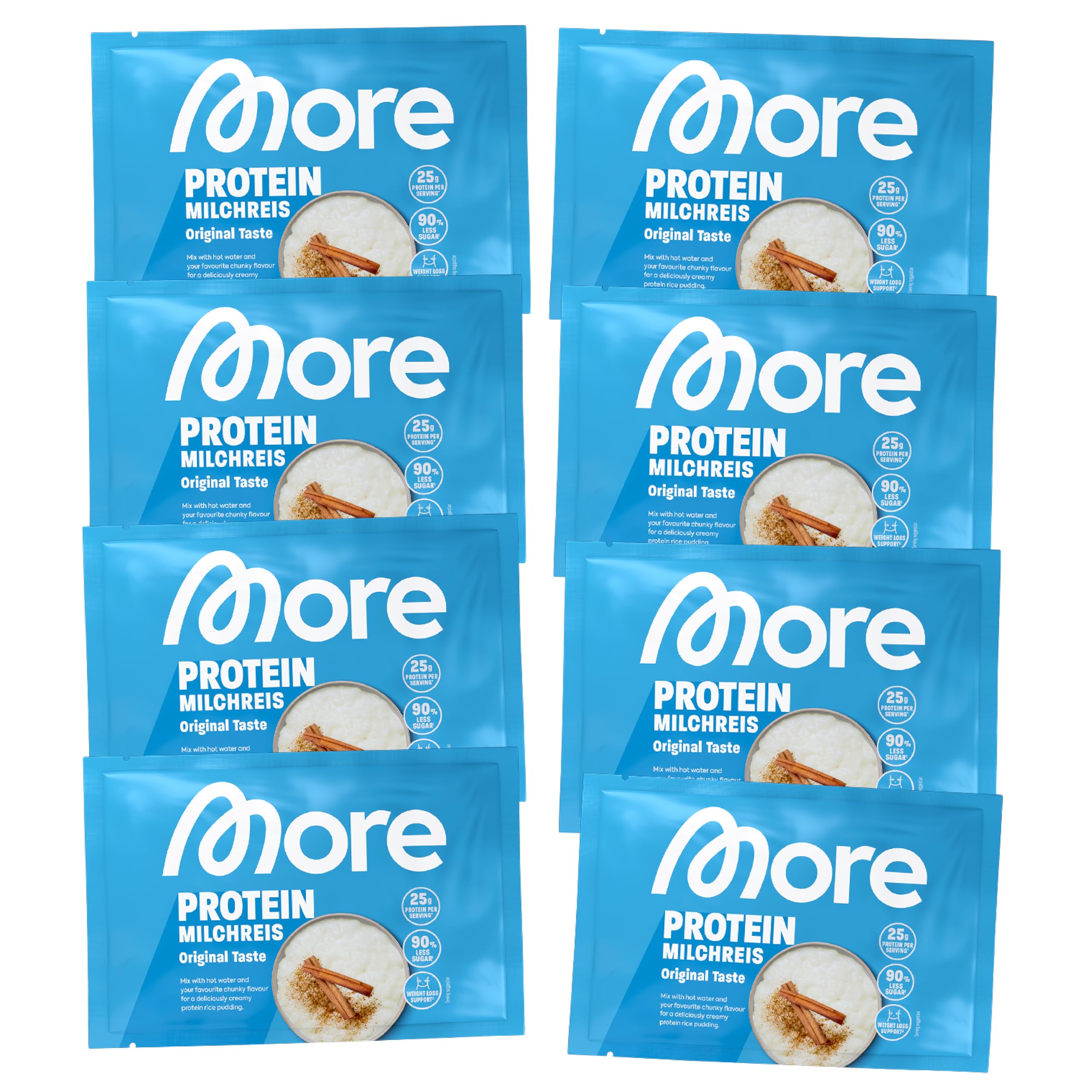 More Protein Milchreis, 13er Tray, 13 x 65 g, 26 g Eiweiß pro Portion, schnelle Zubereitung ohne Kochen, cremig leckerer Milchreis mit weniger Zucker und Fett, perfekt zum Verfeinern