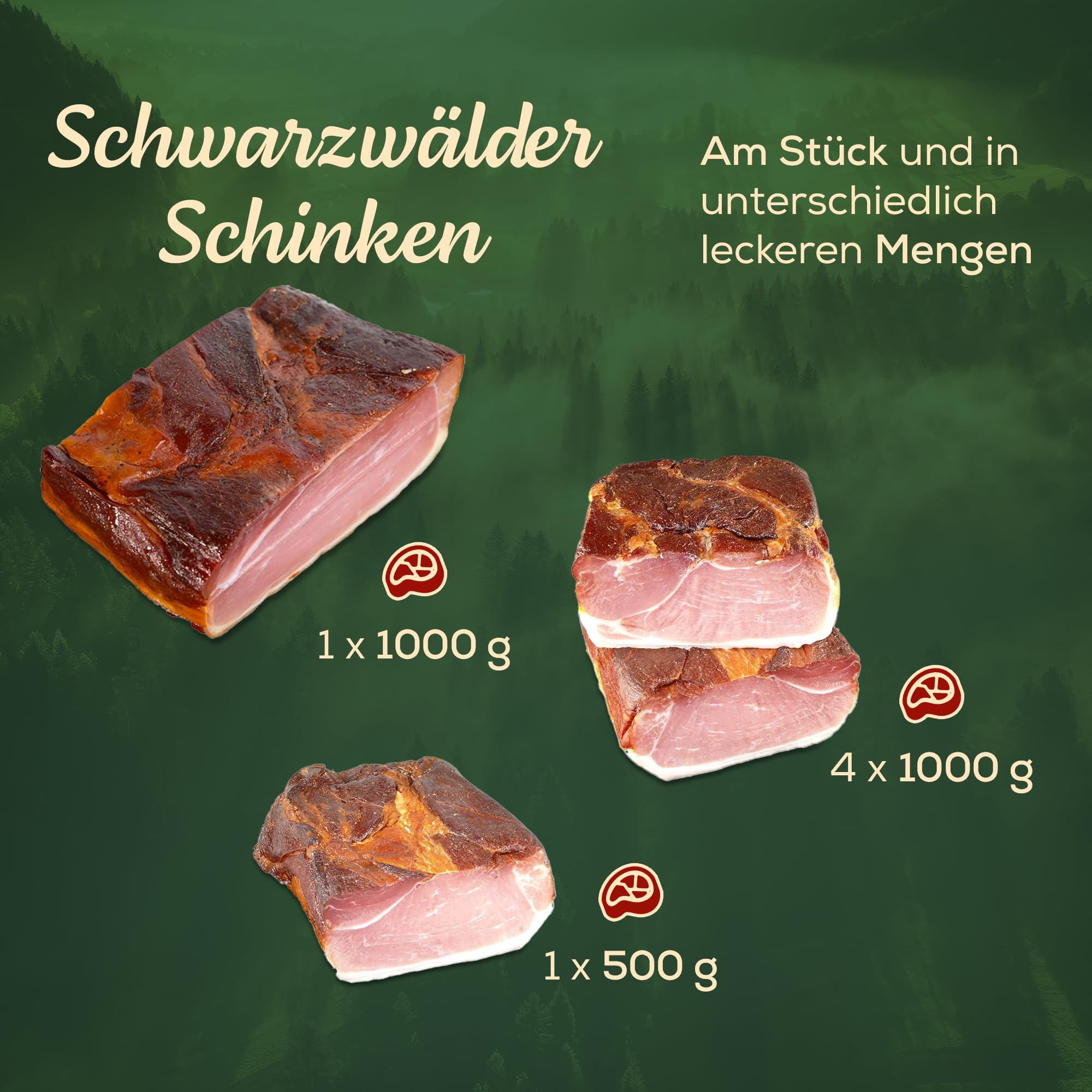 Schwarzwald Metzgerei – Schwarzwälder Schinken am Stück mit herzhaft rauchigem Aroma – Räucherschinken nach Schwarzwälder Tradition (1000g)