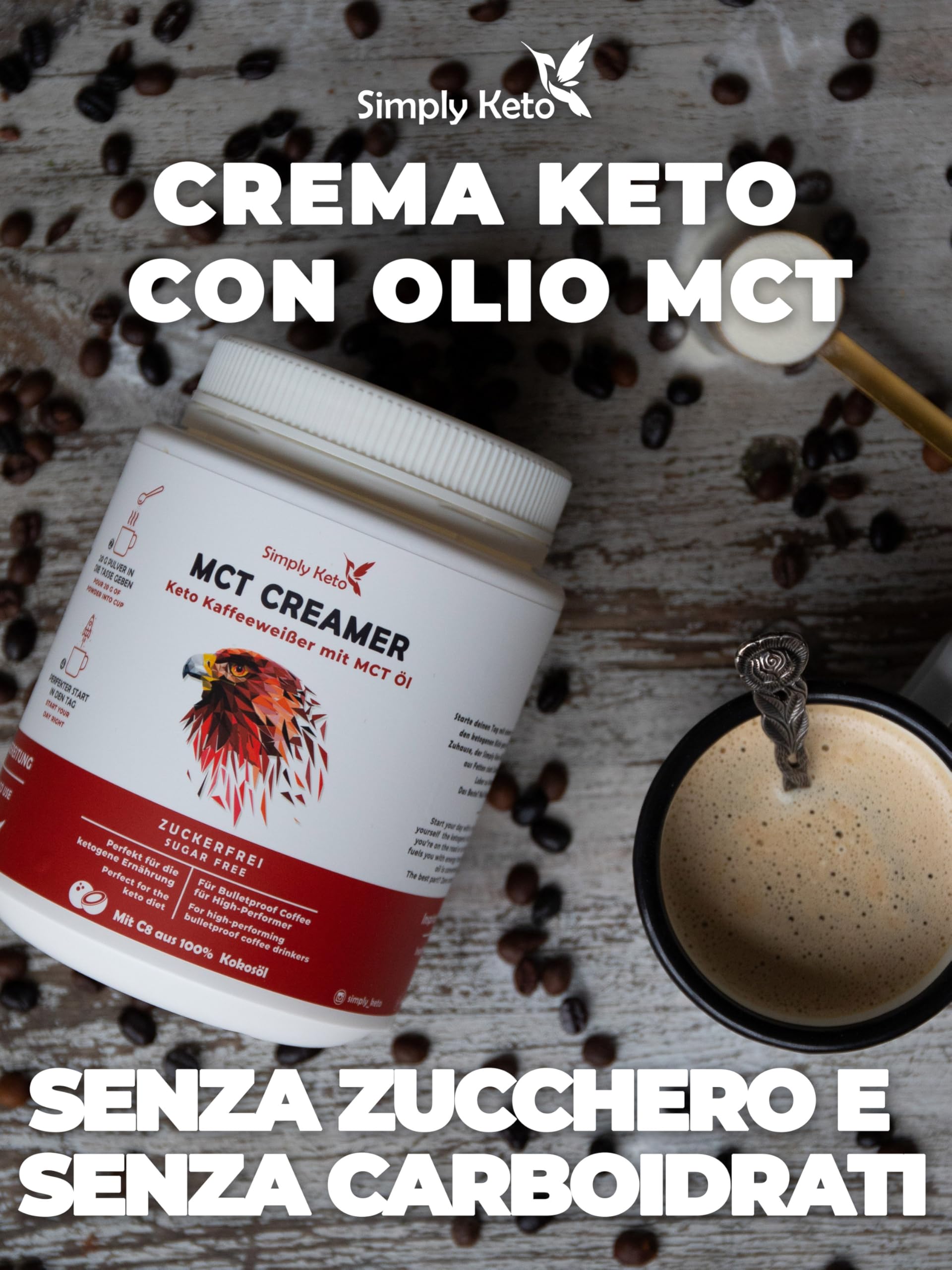 Simply Keto Keto Creamer Vorratsdose 450g - Ohne Zuckerzusatz ketogener Kaffeeweißer für leckeren Milchkaffee - Mit Kokosöl & Weidebutter - Ohne Zucker & Kohlenhydrate - Optimiert für Geschmack