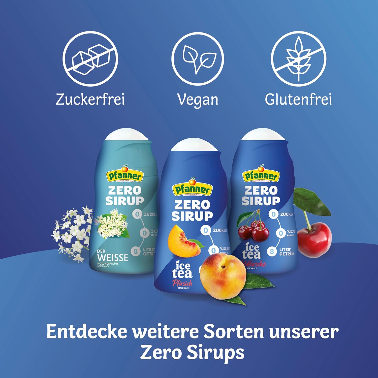 Pfanner Zero Sirup Ice Tea Pfirsich (1 x 57 ml) – Zuckerfreier Getränkesirup für 8 L Eistee – kalorienfrei & ohne Zucker – Pfanner Eistee Geschmack