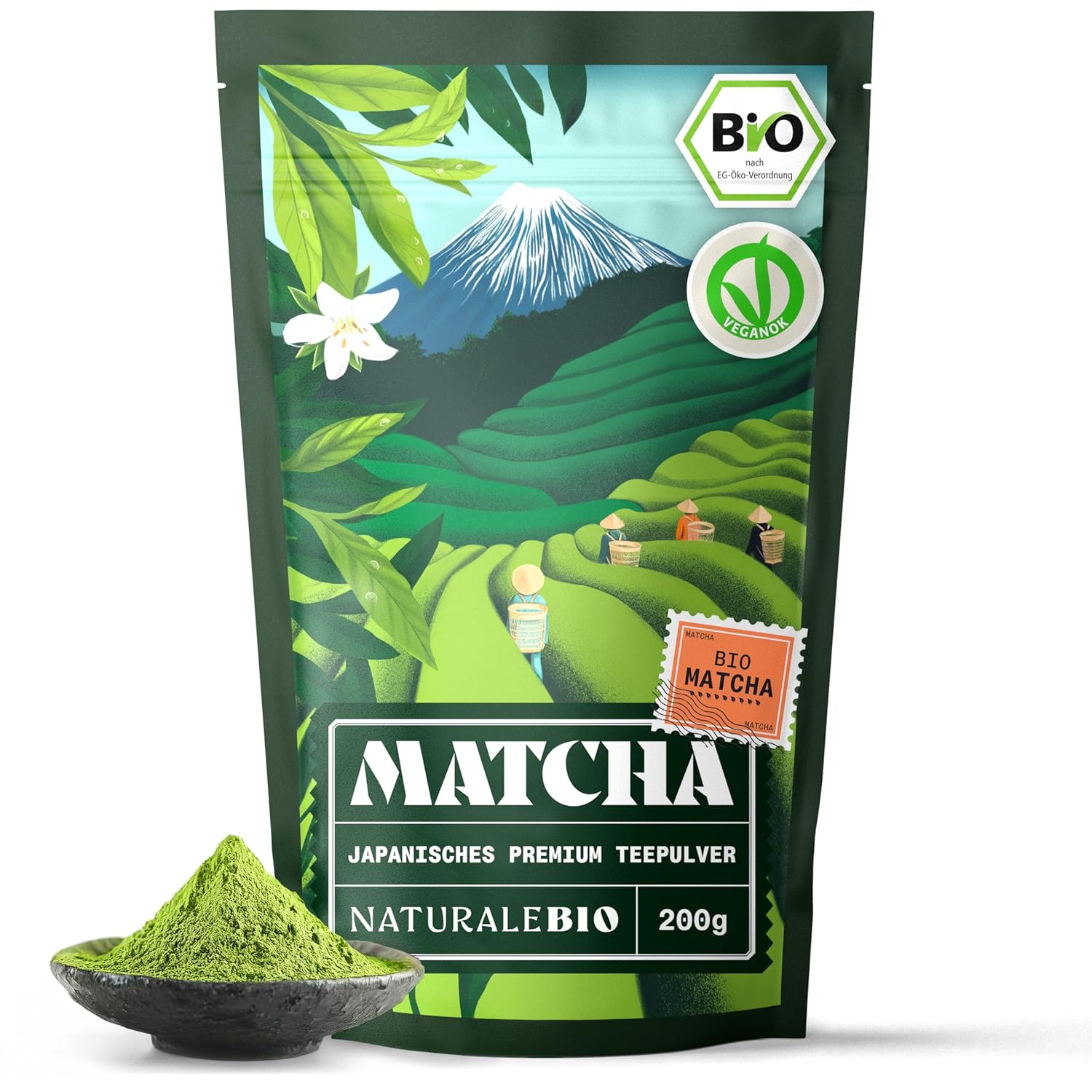 NaturaleBio Matcha Tee Pulver Bio - Premium-Qualität - 100g. Original Green Tea aus Japan. Japanischer ideal zum Trinken. Grüntee für Latte, Smoothies Getränk. Hergestellt in Uji, Kyoto.