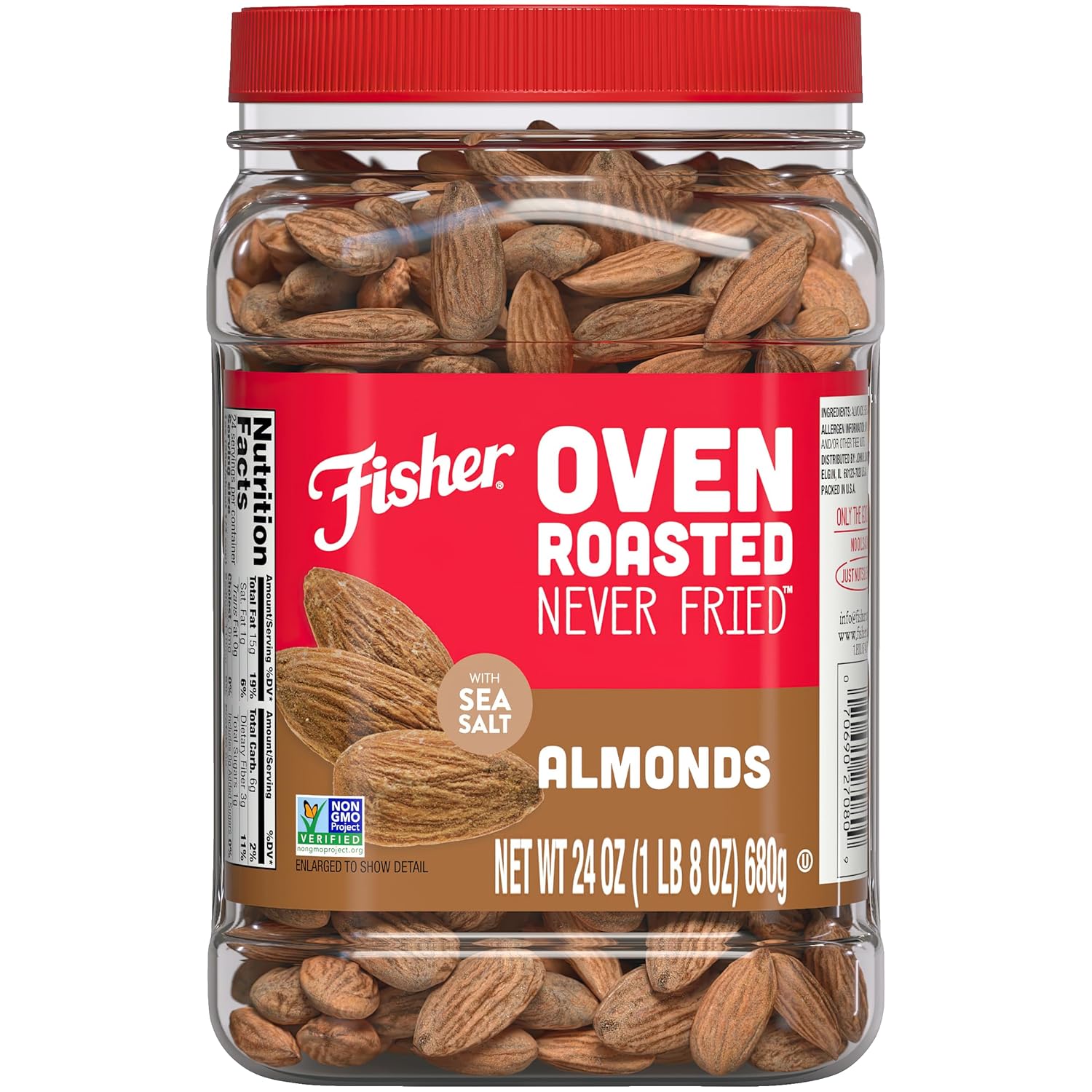 Fisher Oven Roasted Never Fried Deluxe Mixed Nuts, 24 Ounces (Pack of 1), Almonds, Cashews, Pecans, Pistachios, Healthy Snacks for Adults, Made With Sea Salt, No Added Oil, Trail Mix, Gluten Free