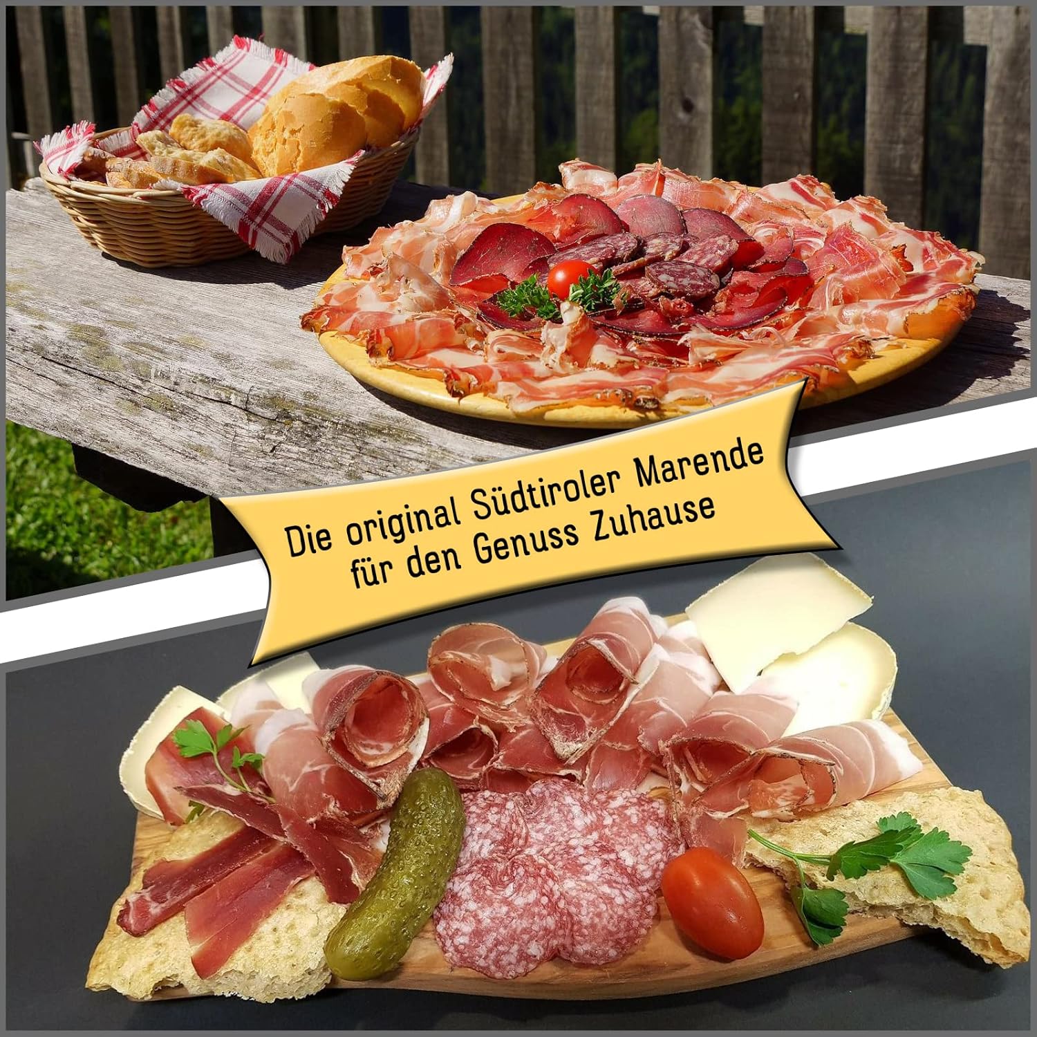 BAVAREGOLA Südtirol Geschenkekiste mit 7 Südtiroler Spezialitäten - Präsentkorb gefüllt mit Speck, Käse, Salami - Genuss Geschenk für Männer & Frauen