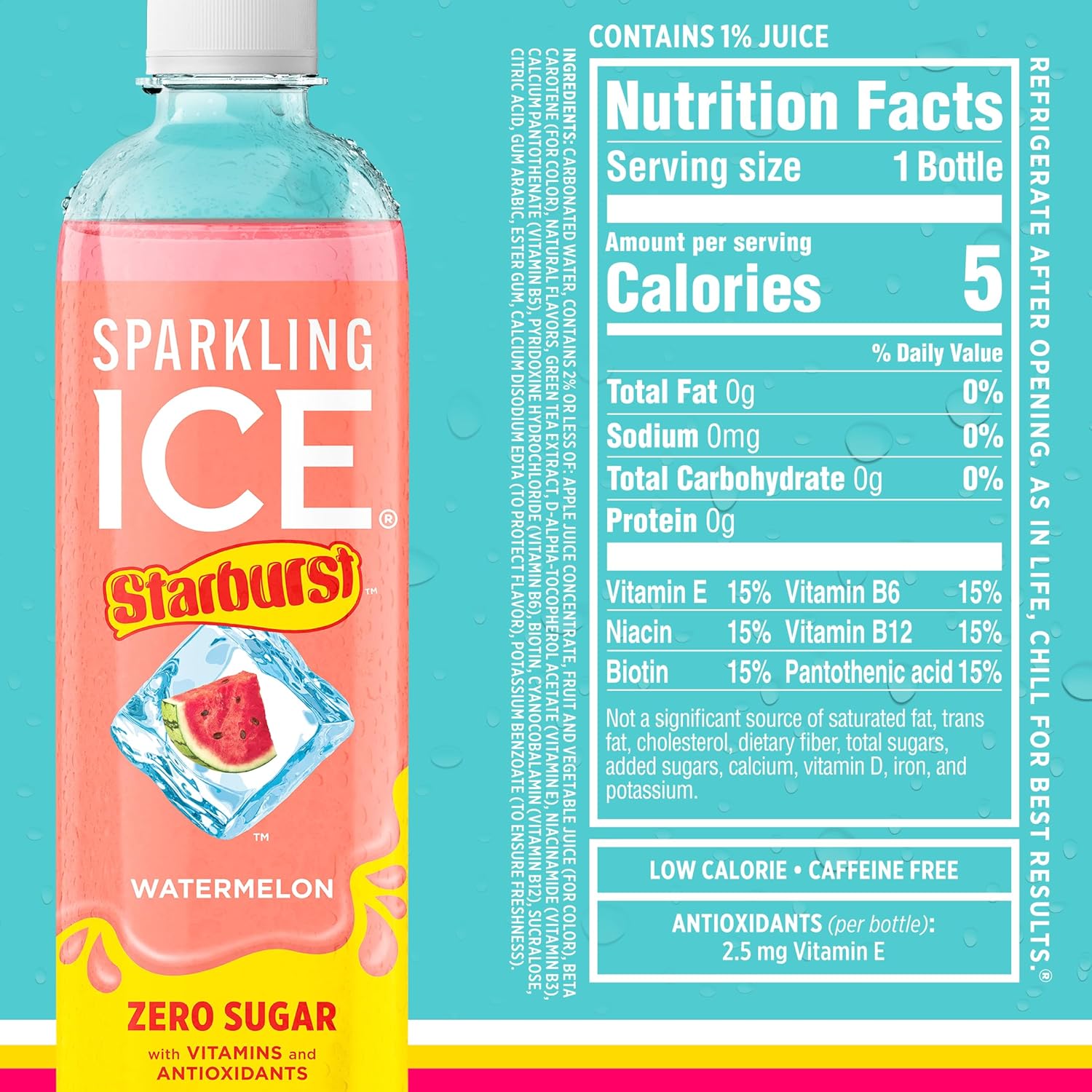 Sparkling Ice STARBURST Red Variety Pack, Zero Sugar Flavored Sparkling Water, Vitamins & Antioxidants, 17 fl oz, 12 count (Kiwi Strawberry, Black Cherry, Starburst Fruit Punch, Starburst Watermelon)