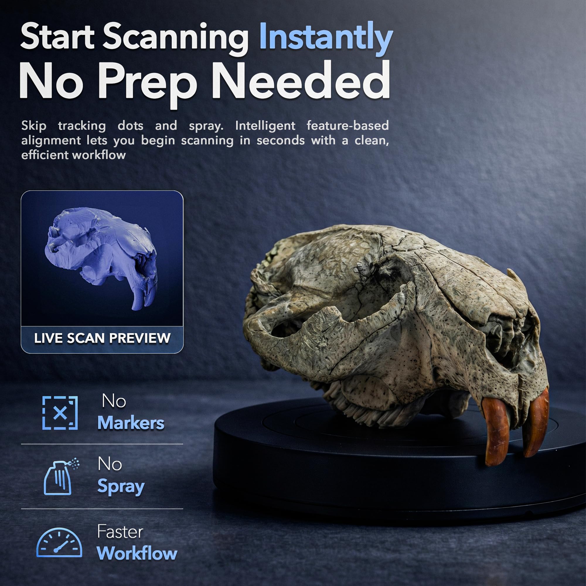 Matter and Form Three 3D Scanner – 33 Micron Accuracy, Autofocus 13MP Cameras, No Tracking Dots Needed, True-Life Color, Scan Jewelry to Car Engines, Compatible with Every Computer and OS