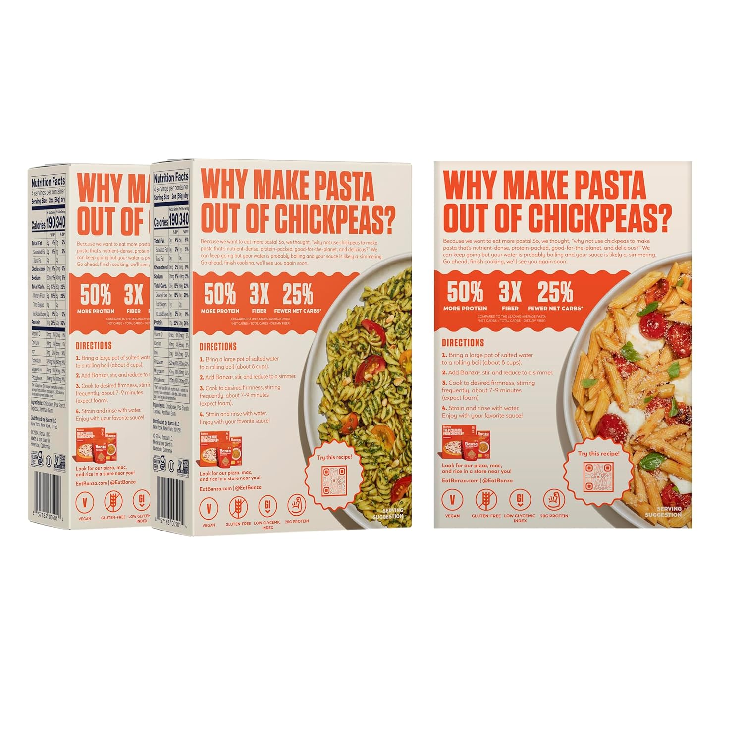 Banza Gluten-Free Chickpea Pasta, Variety Pack 20g Protein | Lower Carb | High Fiber | High Protein | Plant-Based Pasta | 8oz (Pack of 6)