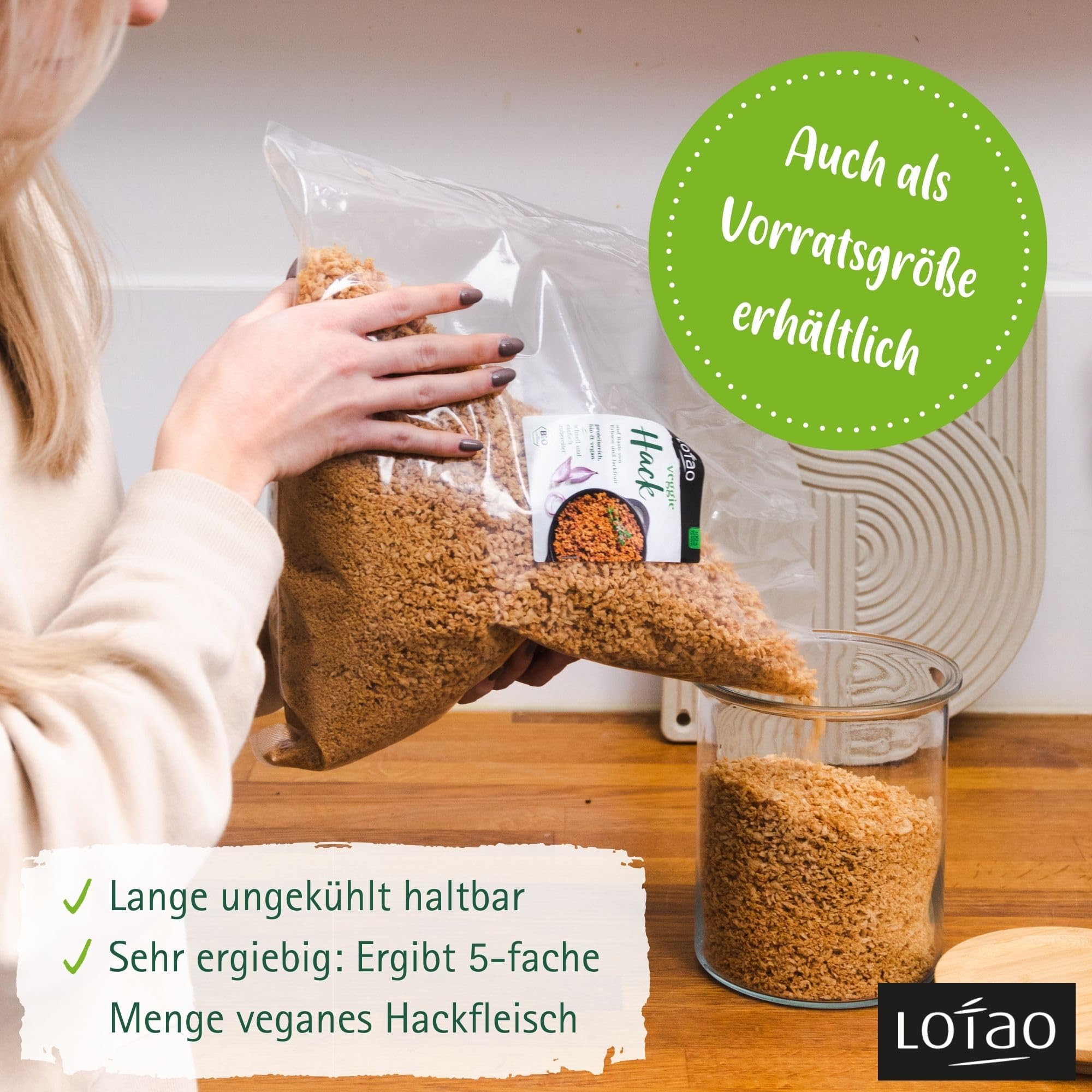 Lotao Veggie Hack – Bio, Vegan, Proteinreich – 1000g Hack auf Erbsenprotein-Basis mit Jackfruit – Perfekt für Bolognese, Burger, Braten & vieles mehr