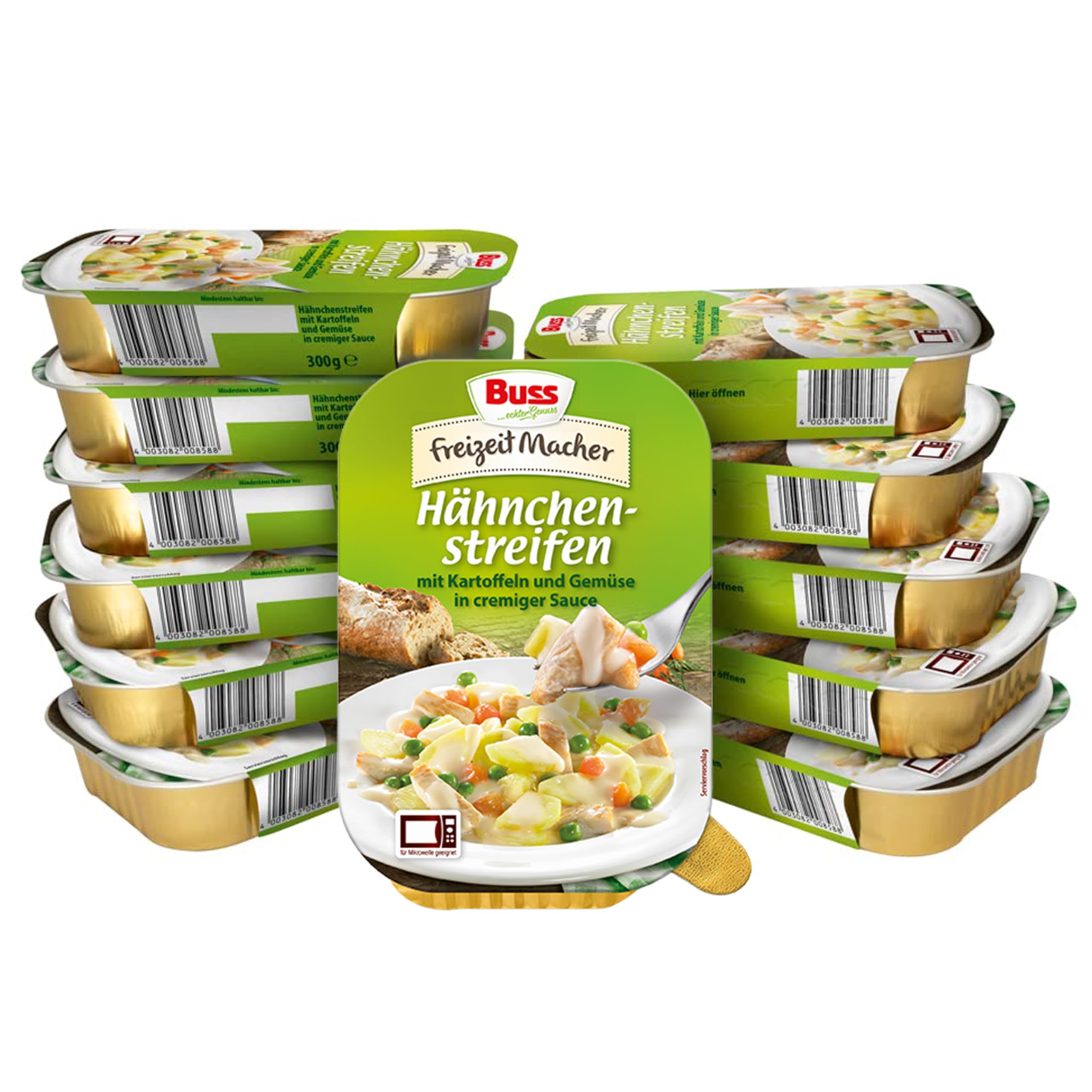 Buss Freizeitmacher Traditioneller Grünkohl Eintopf mit Kartoffeln und Mettenden - Fertiggerichte zum Aufwärmen in Mikrowelle & Topf - Schnell & Einfach Zubereitet - 12 x 300g