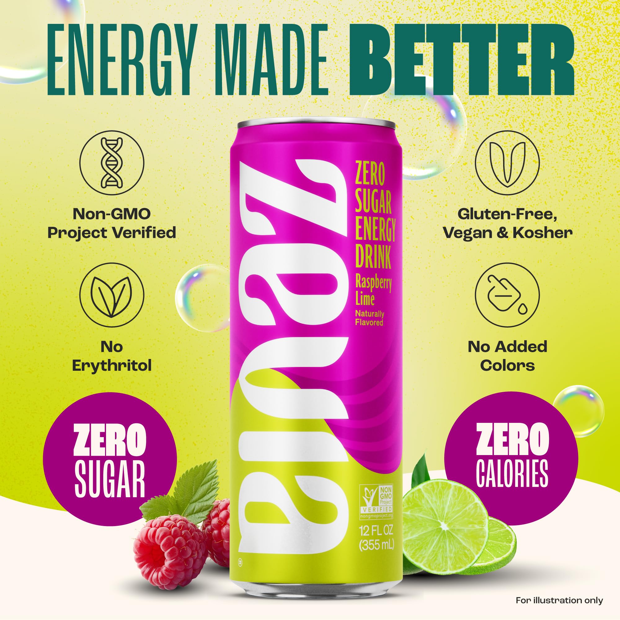 Zevia Zero Sugar Energy Drink, Classic Variety Pack, 12 oz Cans (12-Pack) – Naturally Sweetened, Non-GMO Project Verified, Gluten-Free, Vegan