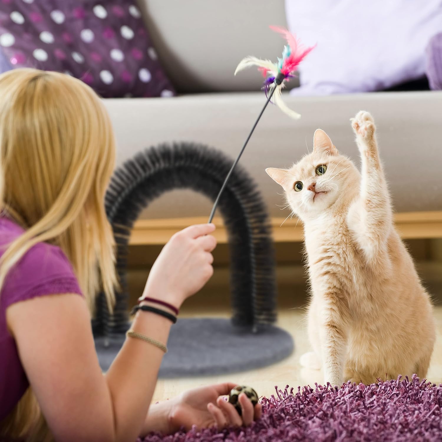 Relaxdays Enthaarungsbogen, Inkl. Katzenminze, Fellpflegebogen, Wellness Katzenbogen, für alle Haarlängen, schwarz, 1 Stück (1er Pack)
