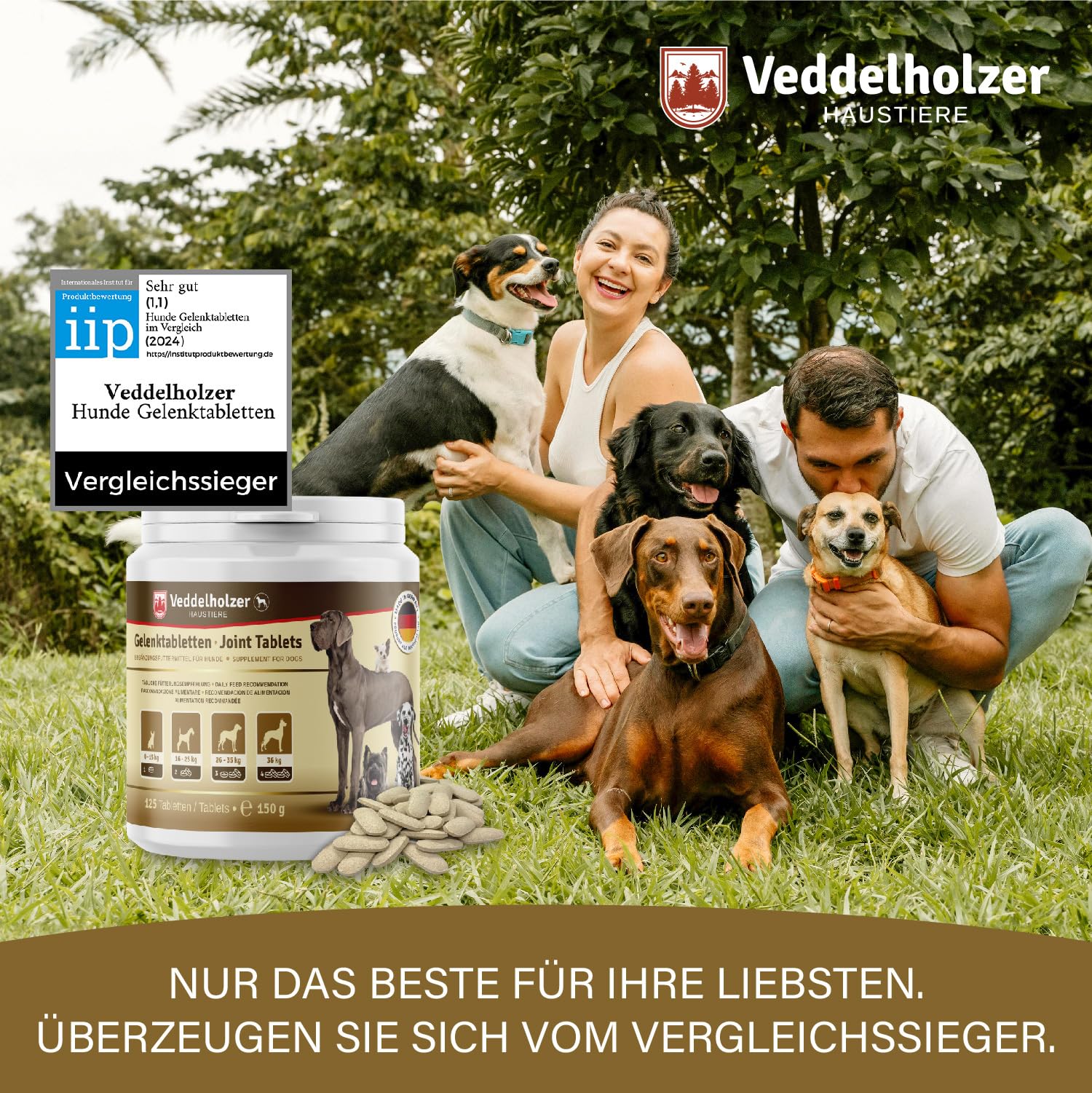 Veddelholzer VERGLEICHSSIEGER 2024 Hunde Gelenktabletten mit Grünlippmuschel Hund MSM & Teufelskralle Glucosamin & Kollagen 125 Kapseln Hunde Leckerlis