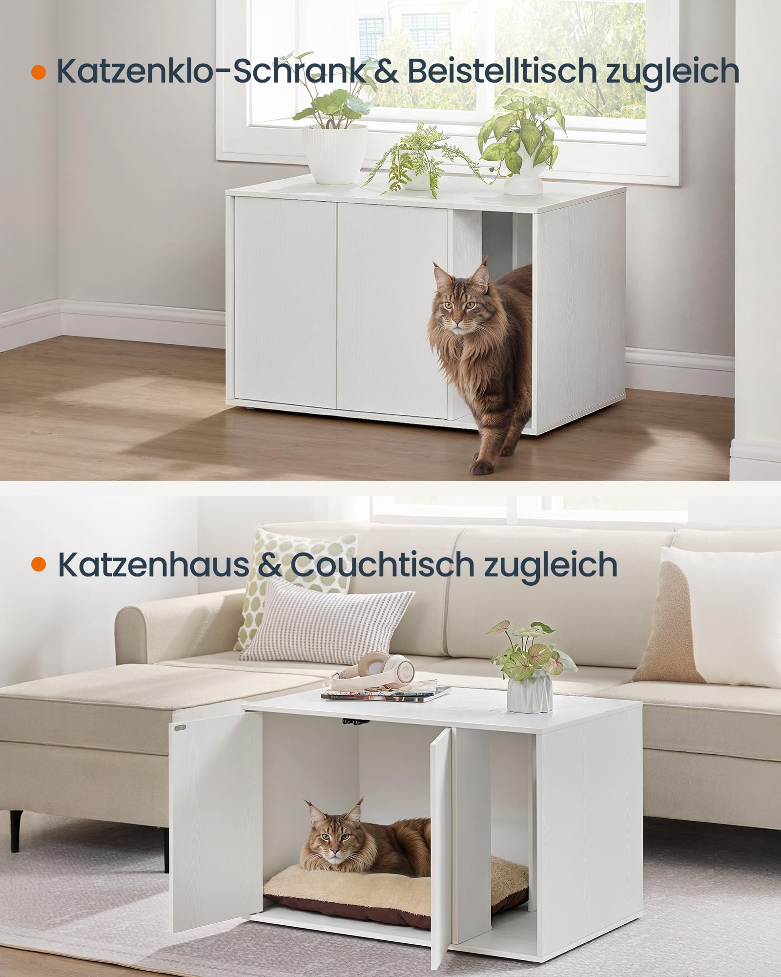 SONGMICS HOME Katzenklo Schrank, superschnelle werkzeuglose Montage, Toolless-Technologie, Katzenhaus für Katzentoilette, Werkzeuglose Montage, Push-to-Open, 80 x 53 x 50cm, schneeweiß PCL013W01