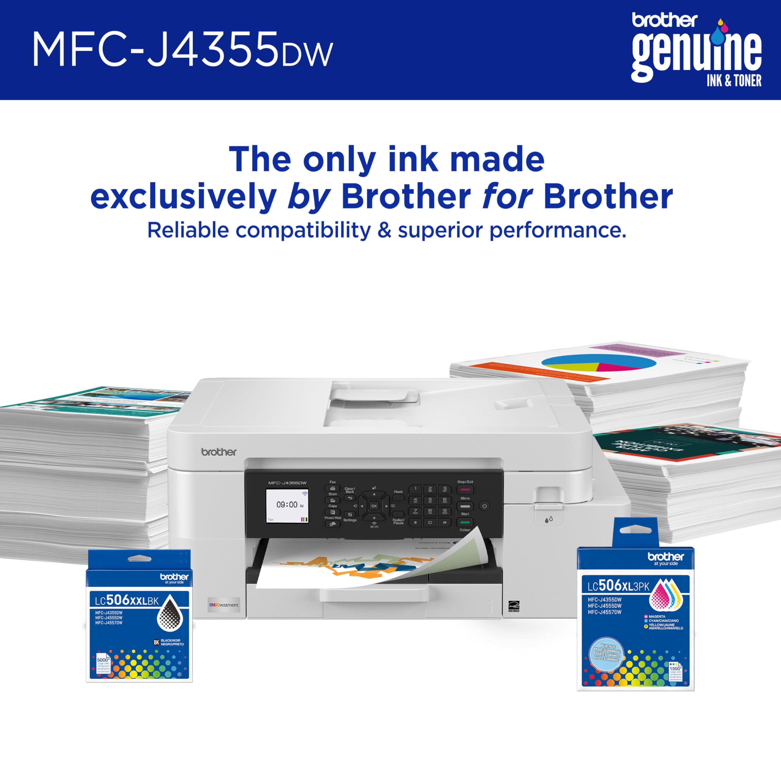 Brother INKvestment 4355 Wireless Color Inkjet All-in-One Printer with 1.8” Color Display and Manual Feed Slot | Includes Refresh Subscription Trial(1) (MFC-J4355DW)