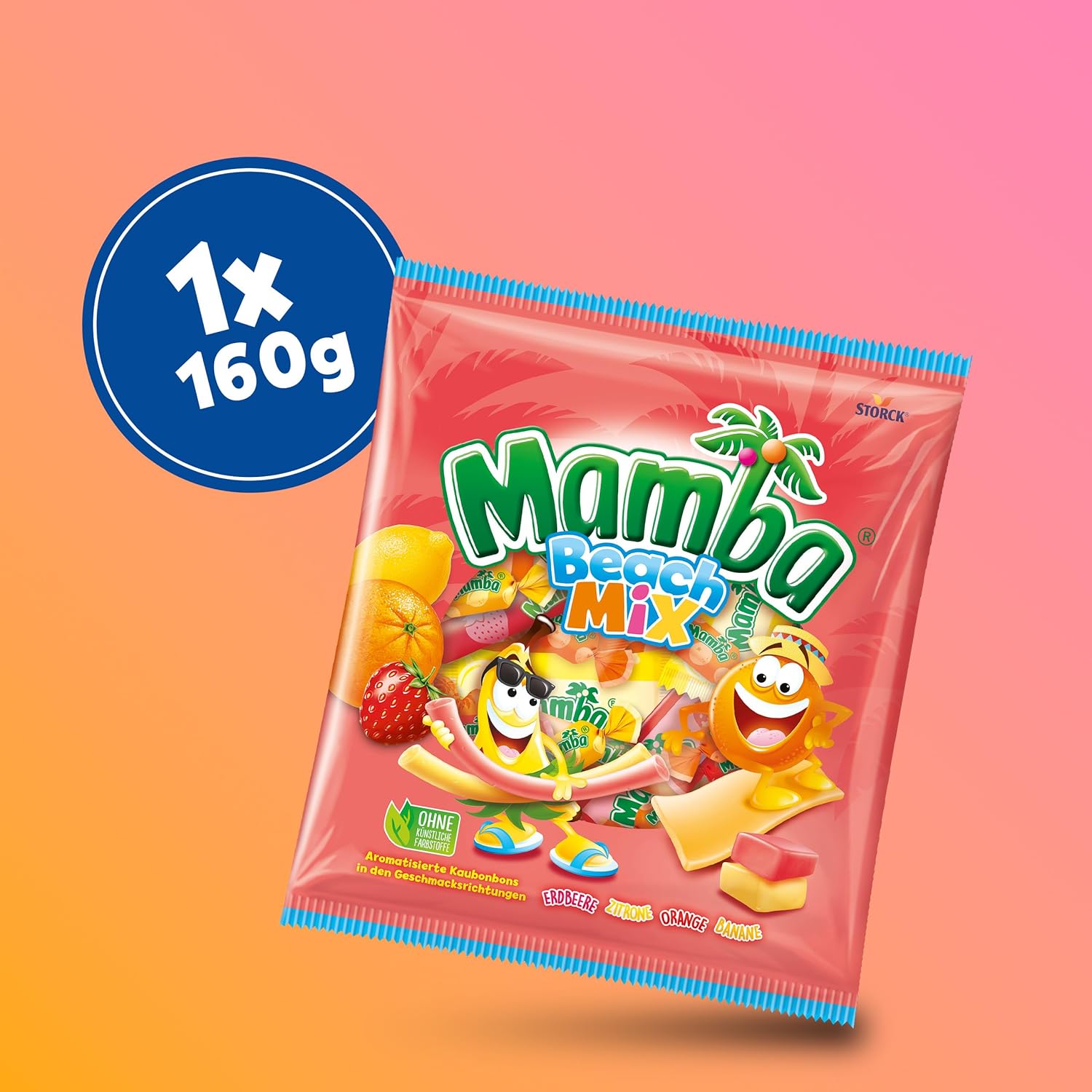 Mamba Beach Mix – 1 x 160g – Fruchtige Kaubonbons mit Mamba Beach Surfer, Mamba Beach Sticks & Mamba Beach Bites – Fruchtgummi Mix einzeln verpackt