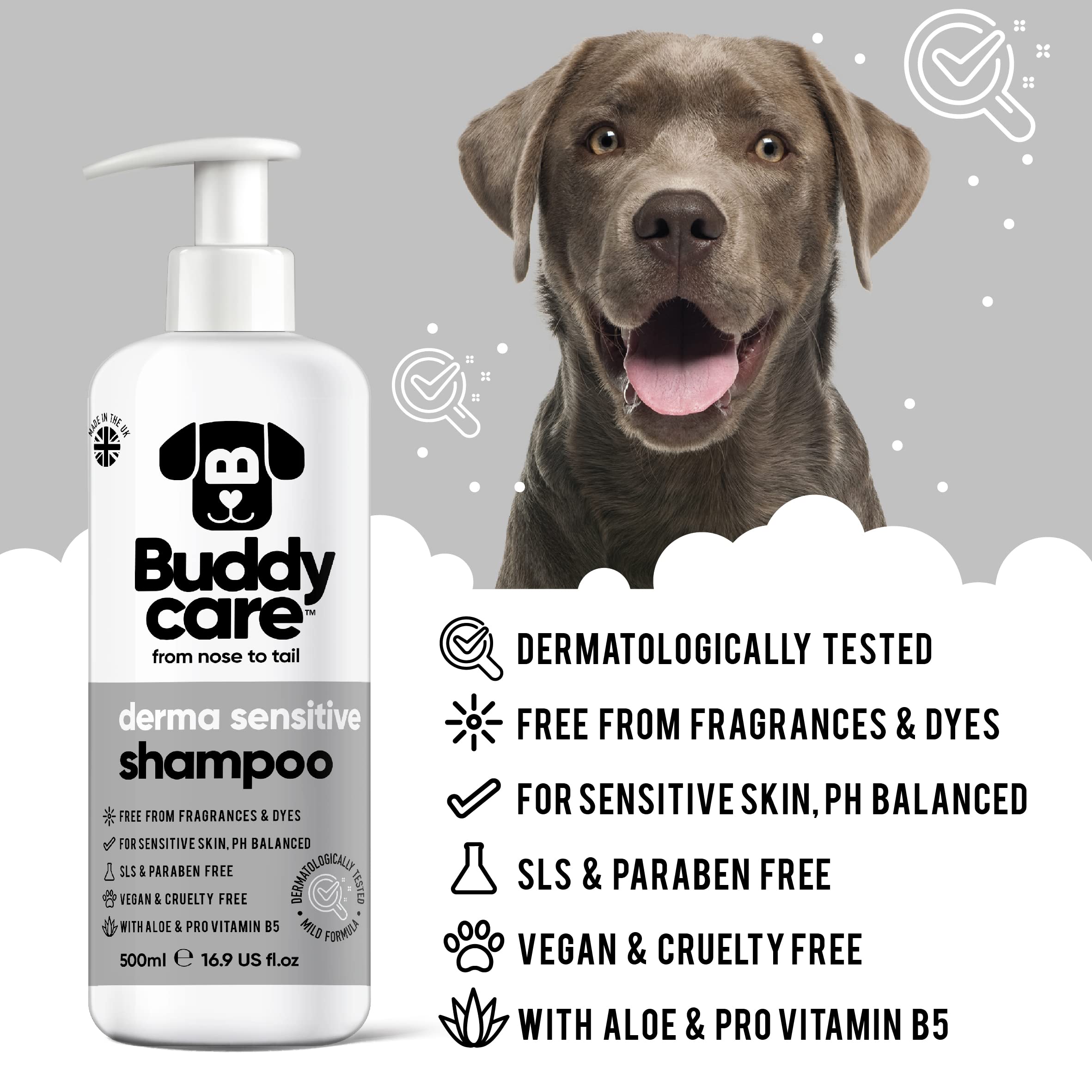 2in1 Hundeshampoo und Conditioner von Buddycare (500ml) - Praktisches Hundeshampoo langhaar und welpen Shampoo Mit Aloe Vera und Pro-Vitamin B5 Rückfettendes Shampoo Für Alle Hunderassen