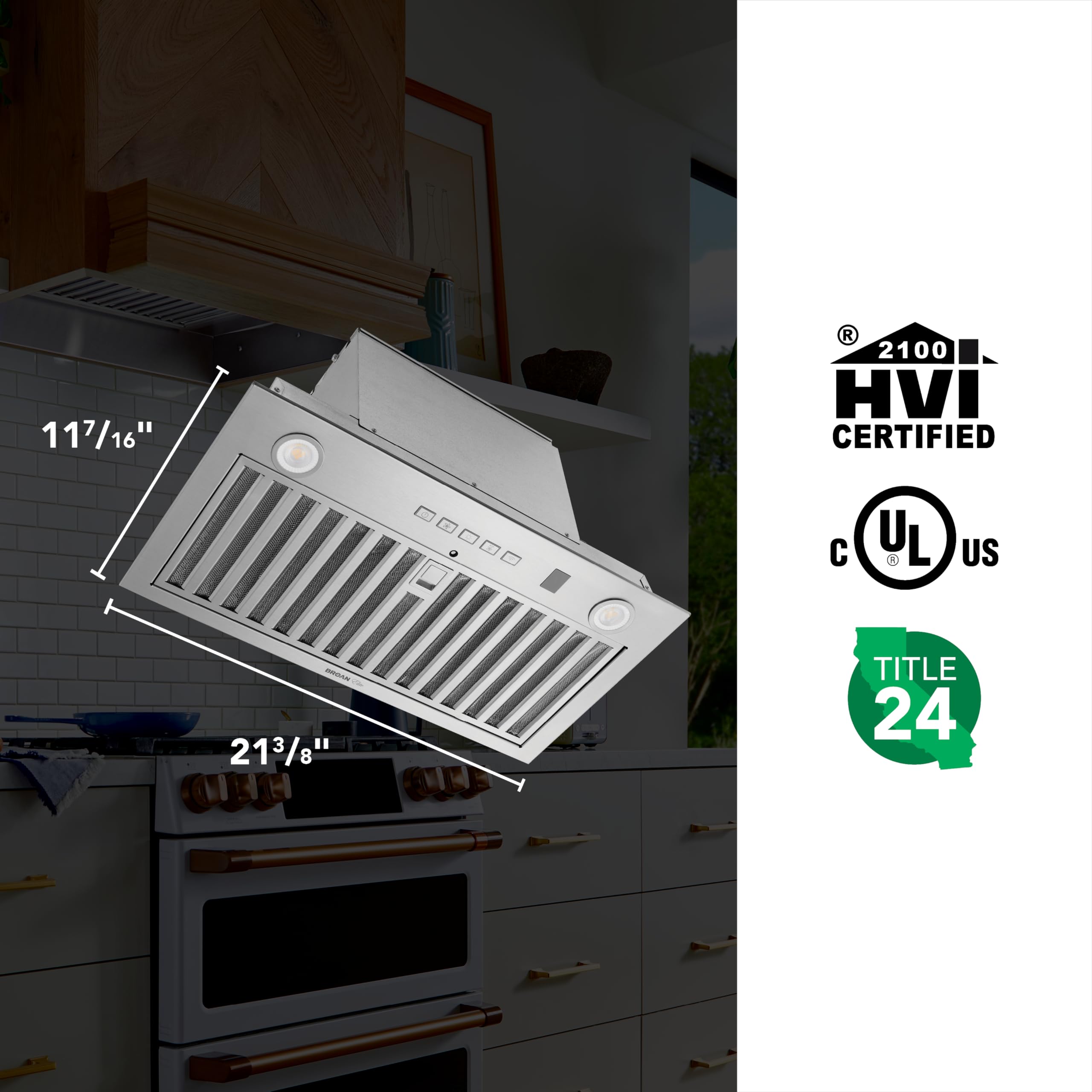 Broan-NuTone PM300SS Custom Power Pack Range Hood Insert with 2-Speed Exhaust Fan and Light, 300 Max Blower CFM, Stainless Steel, 21-Inch Built