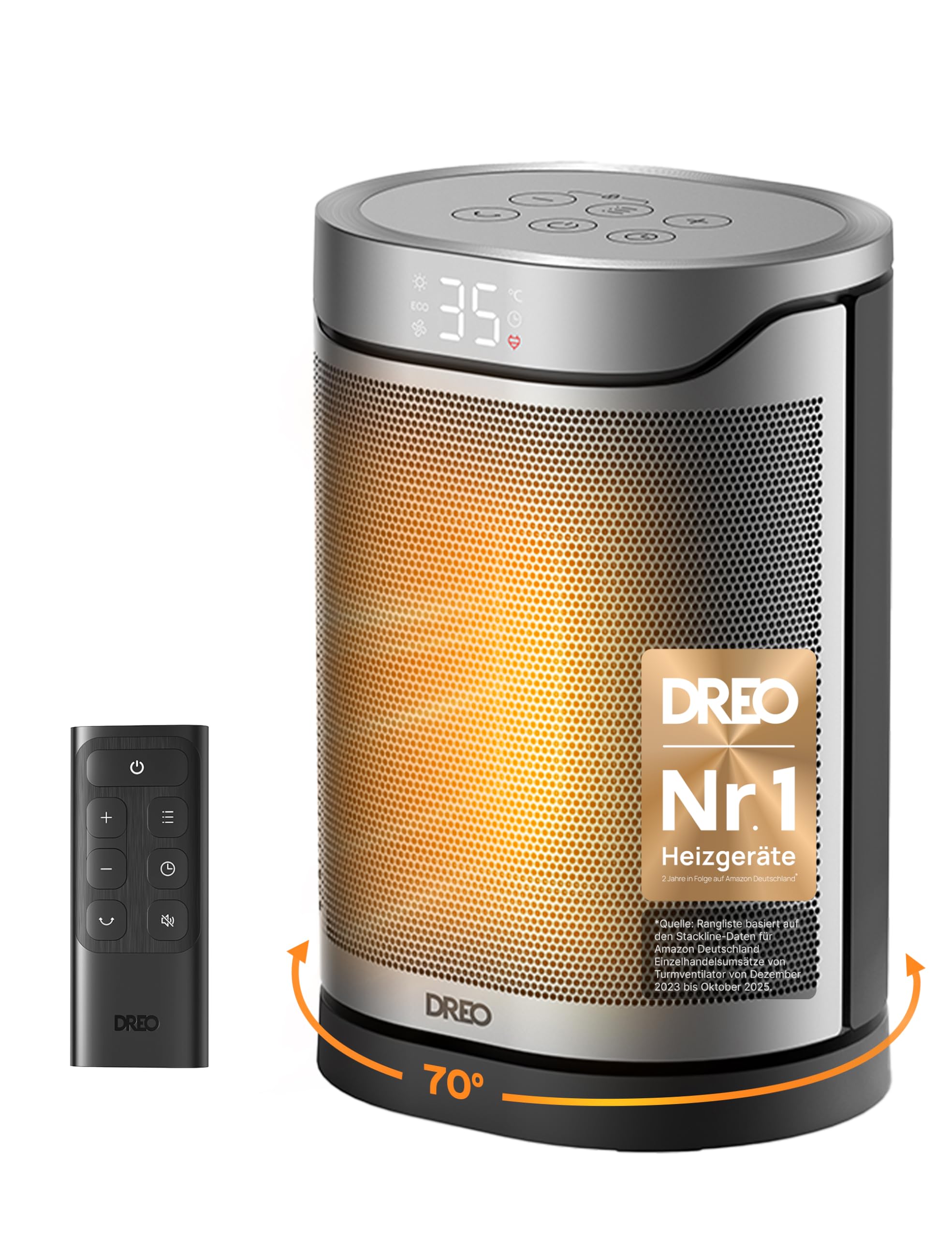 Dreo Heizlüfter Energiesparend Klein, 1500W Heizung Elektrisch mit Thermostat, 70° Oszillierend Elektroheizung, PTC Keramik Heizlüfter Leise, ECO-Modus, 12-Std-Timer, Überhitzungs- & Kippschutz