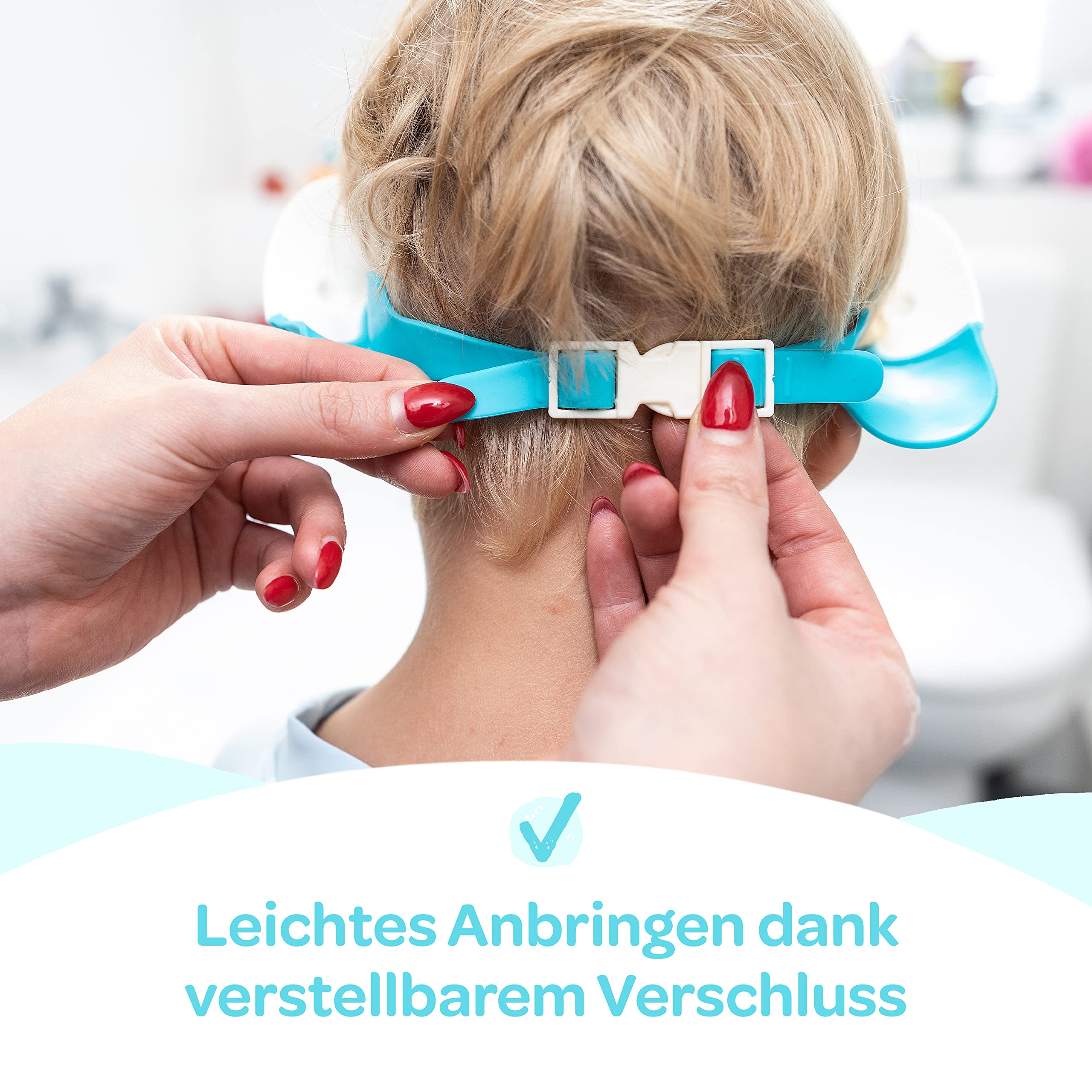 Duschhaube Kinder –- eine Duschhaube für sorgenfreies Haare waschen Kinderschutz (Blau)