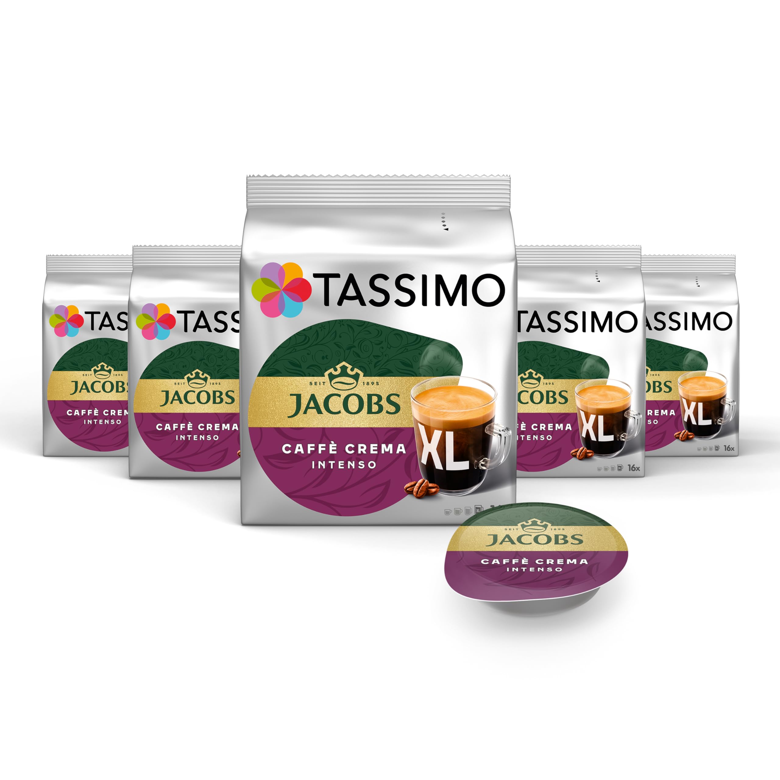 Tassimo Kapseln Jacobs Caffè Crema Classico XL, 5 x 16 Pads, 80 Kaffeekapseln