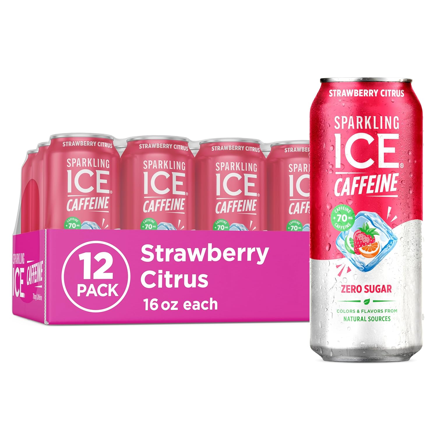 Sparkling Ice Caffeine Citrus Twist Sparkling Water with Caffeine, Zero Sugar, with Antioxidants and Vitamins,16 fl oz Cans (Pack Of 12)