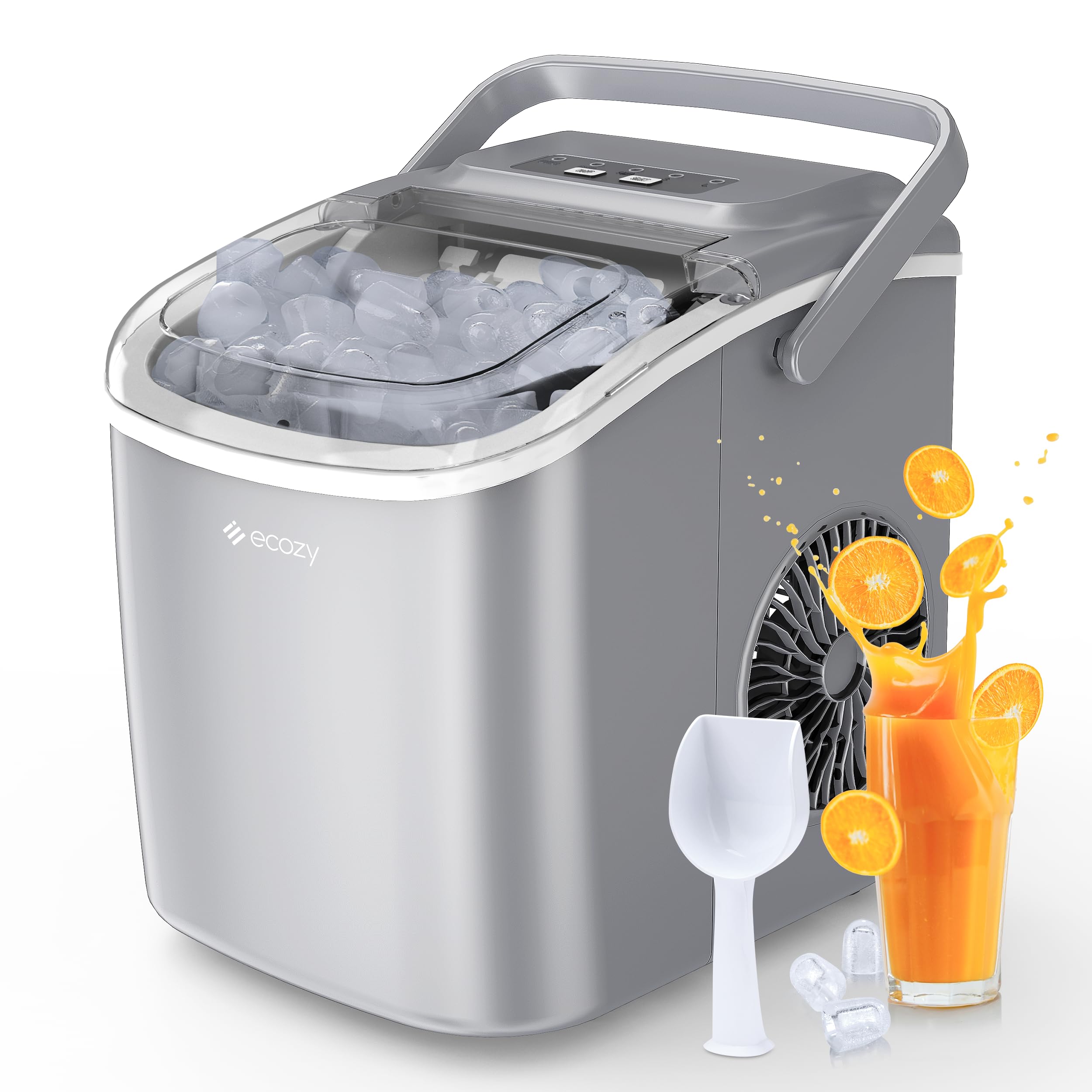 ecozy 2.1" Clear Ice Ball Maker Countertop with CrystalFlux Technology, Minimal Footprint Sphere Ice Maker with 8H Timer, 1 pc in 30 Mins, 48 pcs/Day, Self-Cleaning for Home Bar Whiskey & Bourbon