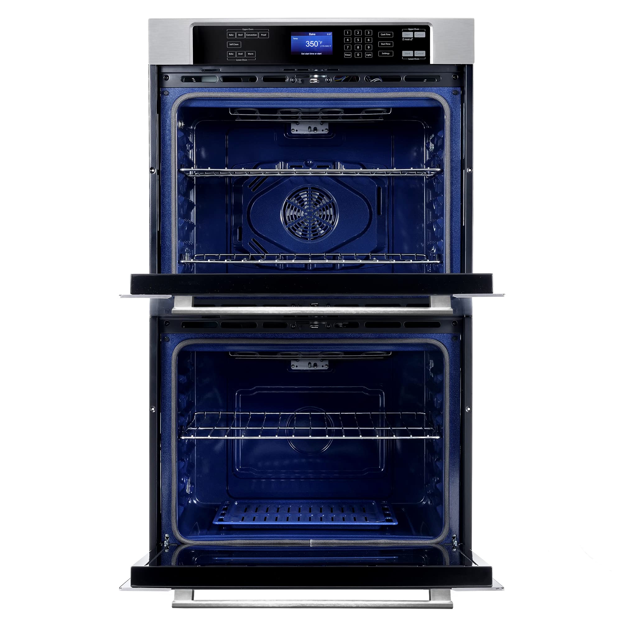 COSMO COS-30EDWC 30 in. Haven Collection Double Electric Wall Oven, True Convection, Blue Porcelain, Self Cleaning in Stainless Steel