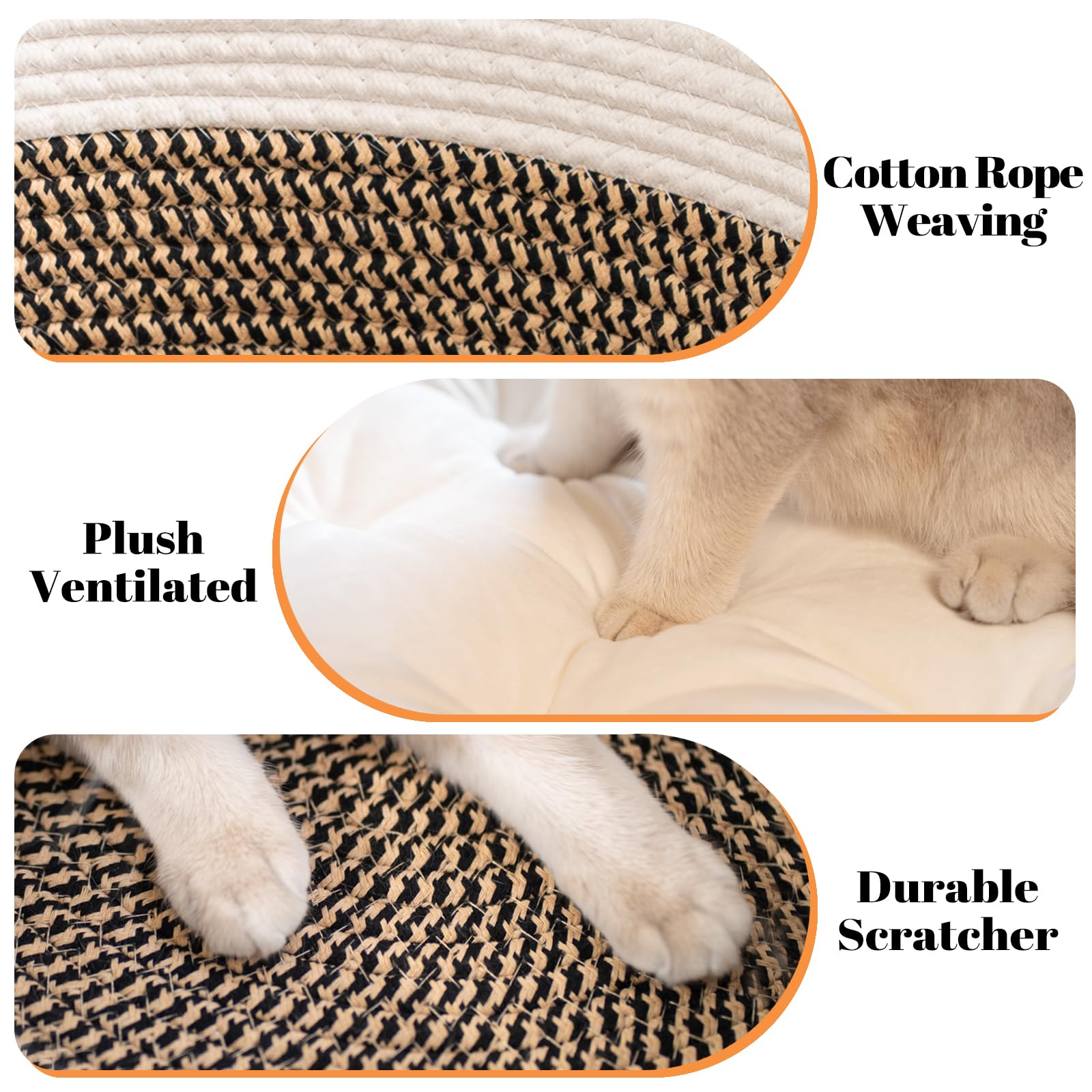 CheerPals Katzenbett mit Kissen, 47cm Waschbar Katzenkorb aus Baumwollseilen geflochten, zum Schlafen für Alle Katze, All Season Universal