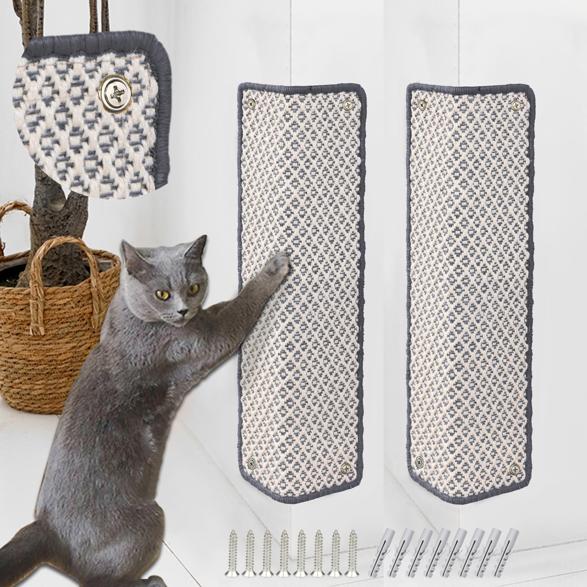 2 Stück Kratzmatte aus Sisal, Kratzmatte für Katzen, mit Klebeband, Katzenkratzmatte, Teppich zum Schutz der Wand, 60 × 25 cm (Braun)