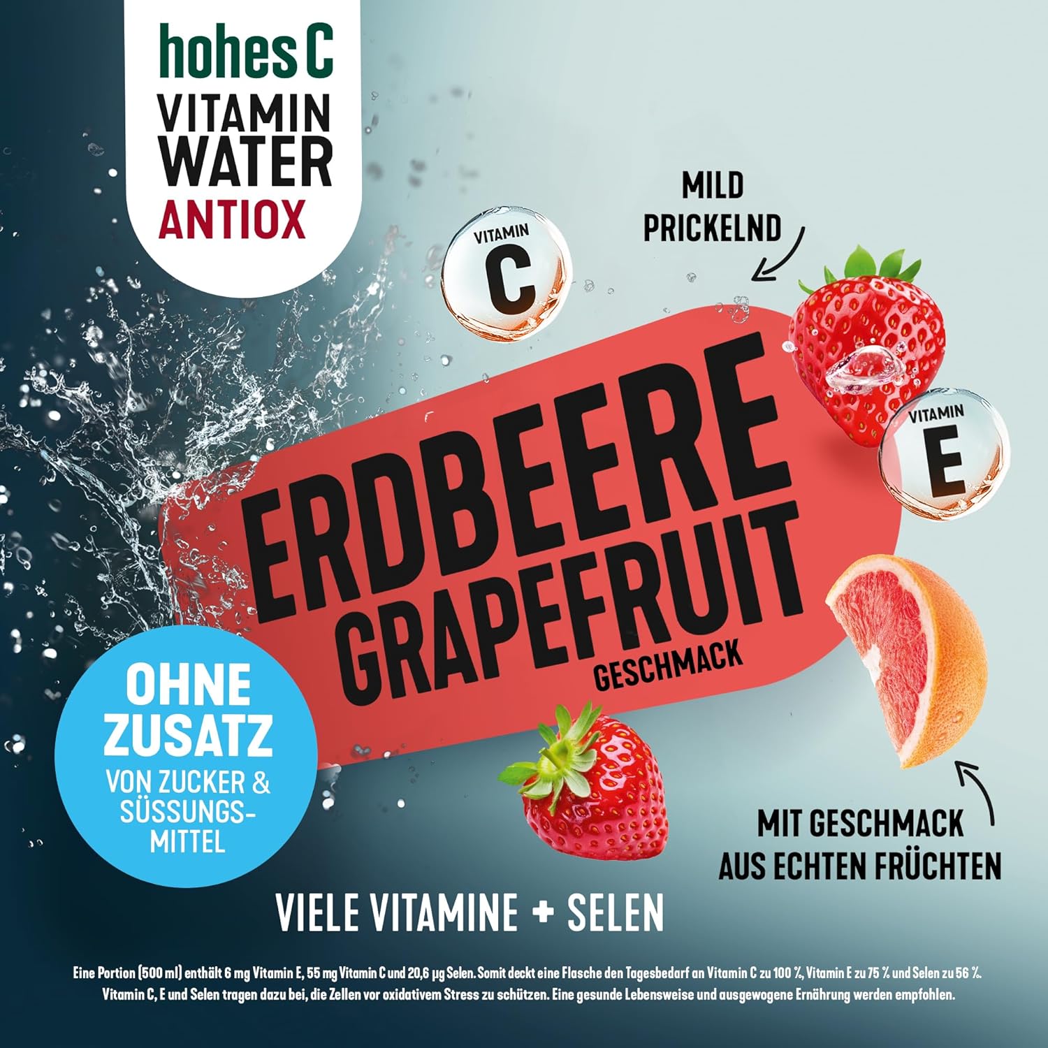 hohes C Vitamin Water Protect Limette & Ingwer (6 x 750ml), für dein Immunsystem: Vitamin C, D, E + Zink, gegen oxidativen Stress, nur 6kcal/100ml, ohne Zuckerzusatz & Süßungsmittel, vegan