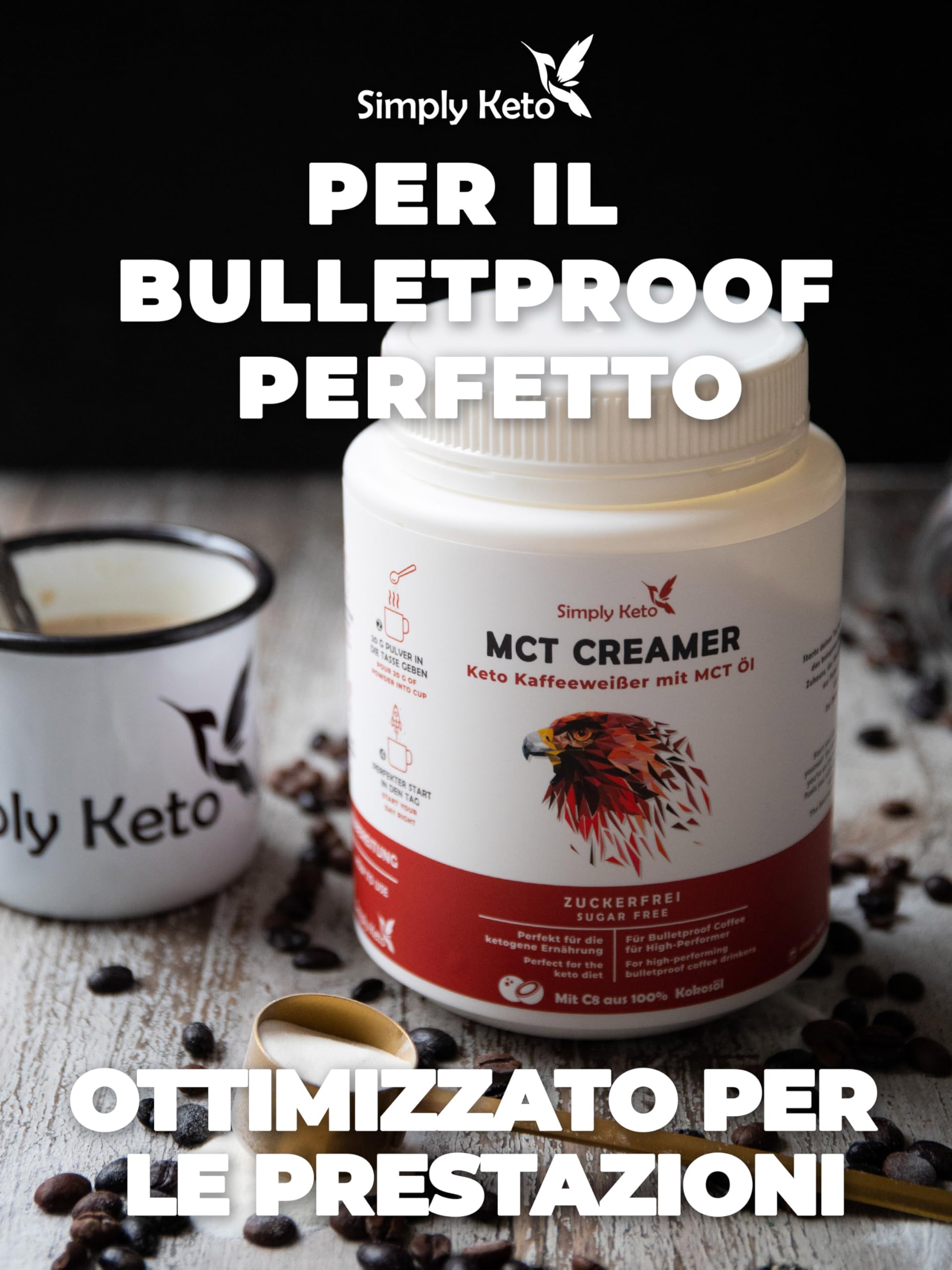 Simply Keto Keto Creamer Vorratsdose 450g - Ohne Zuckerzusatz ketogener Kaffeeweißer für leckeren Milchkaffee - Mit Kokosöl & Weidebutter - Ohne Zucker & Kohlenhydrate - Optimiert für Geschmack