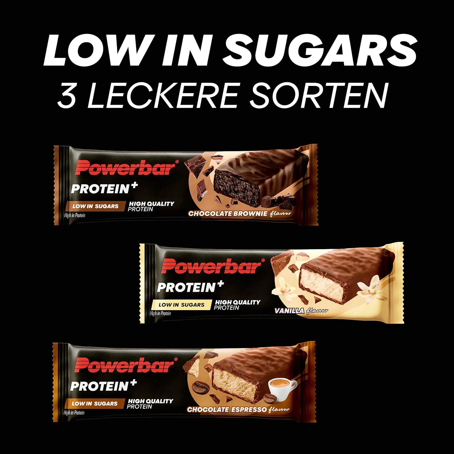 Powerbar - Protein Plus - Low Sugar - Chocolate-Brownie - 30x35g - Riegel mit nur 107 Kcal - Fitnessriegel mit Ballaststoffen