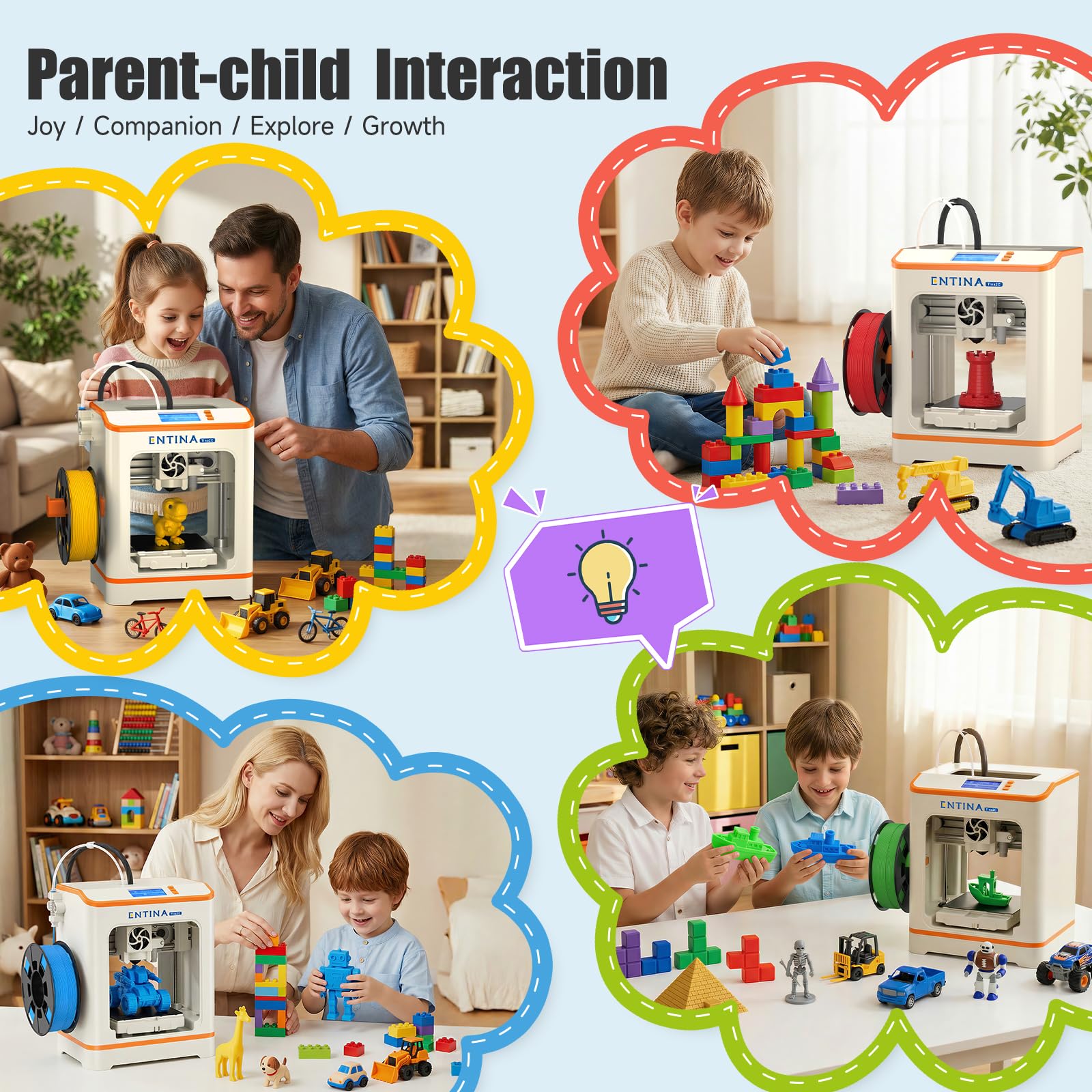 Entina Tina2C 3D Printer for Kids & Beginners, Fully Assembled Starter Mini 3D Printer, Start in 8 Mins, App & WiFi Control, Auto Leveling, 3000+ Model Library, 20+ Creative DIY Modules for STEM, Home