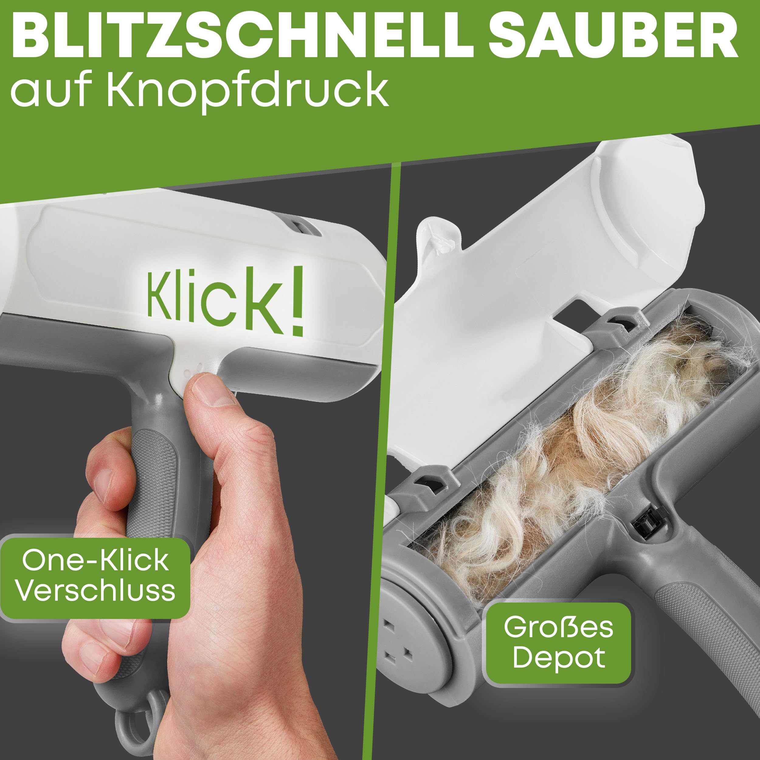 NEUHEIT 2026 - DOGGYBOO® Selbstreinigender Tierhaarentferner – Premium Fusselrolle für Hundehaare und Katzenhaare, Wiederverwendbarer Katzenhaarentferner für Sofa, Teppich, Bett und Auto (Grün)