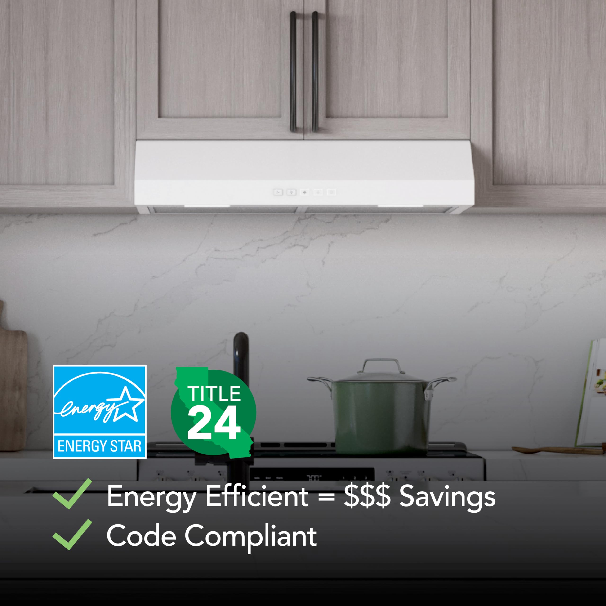 Broan-NuTone BCSQ130SS Three-Speed Glacier Under-Cabinet Range Hood with LED Lights ADA Capable, 1.5 Sones, 375 Max Blower CFM, 30-Inch, Stainless Steel