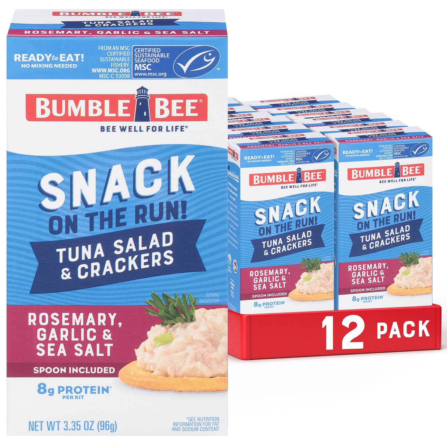 Bumble Bee Snack On The Run Original Tuna Salad with Crackers Kit (Pack of 12) - Ready to Eat Protein Snack Pack - 8g Protein per Box - Wild Caught MSC Certified Tuna