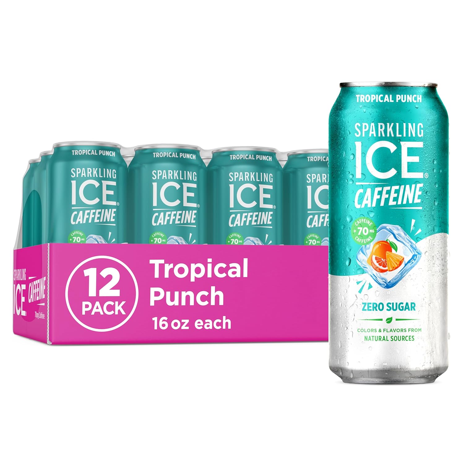 Sparkling Ice Caffeine Blue Raspberry Sparkling Water with Caffeine, Zero Sugar, with Antioxidants and Vitamins,16 fl oz Cans (Pack Of 12)