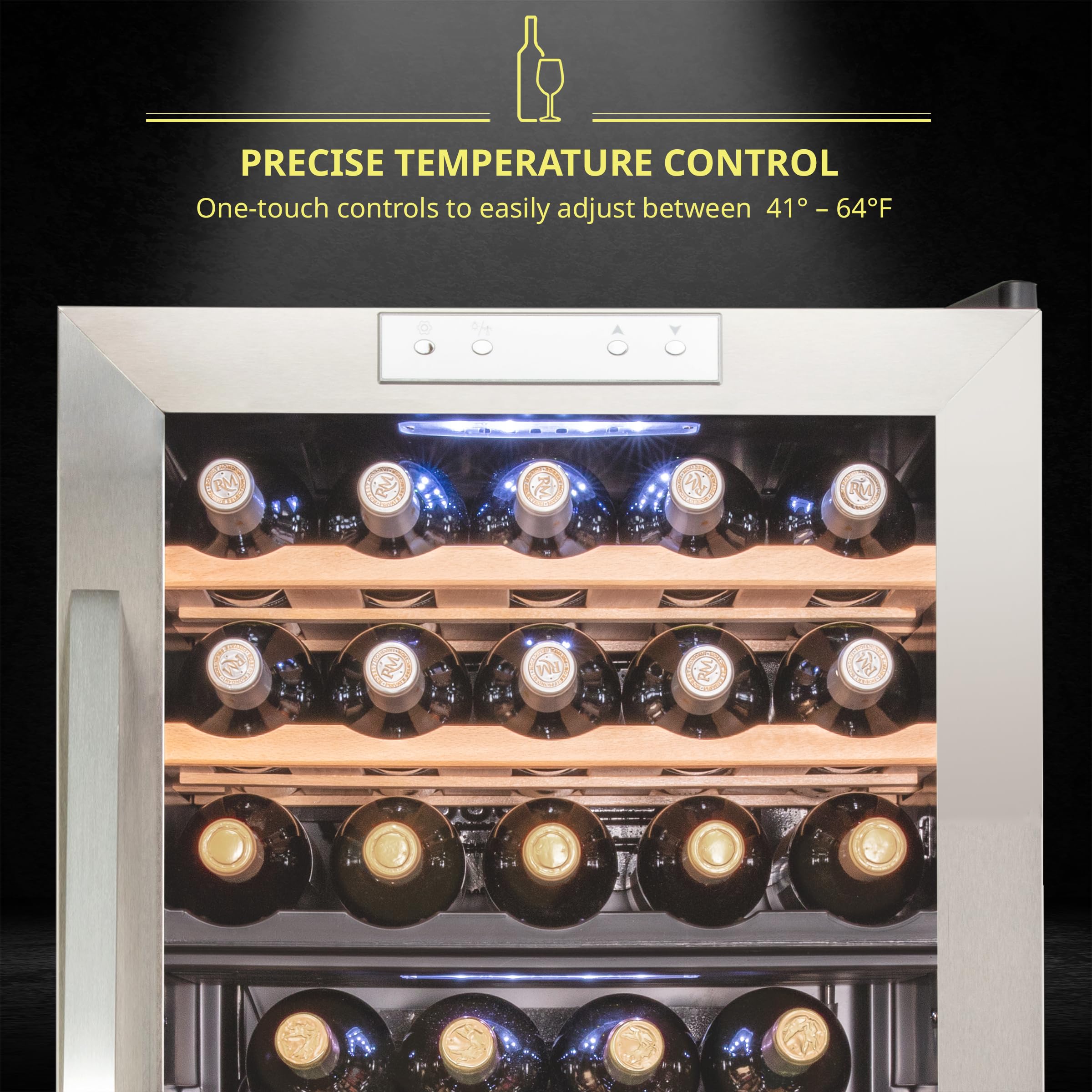 SCHMECKE 28 Bottle Compressor Wine Cooler Refrigerator w/Lock - Large Freestanding Wine Cellar - 41f-64f Digital Temperature Control Wine Fridge For Red, White, Champagne or Sparkling Wine - Black