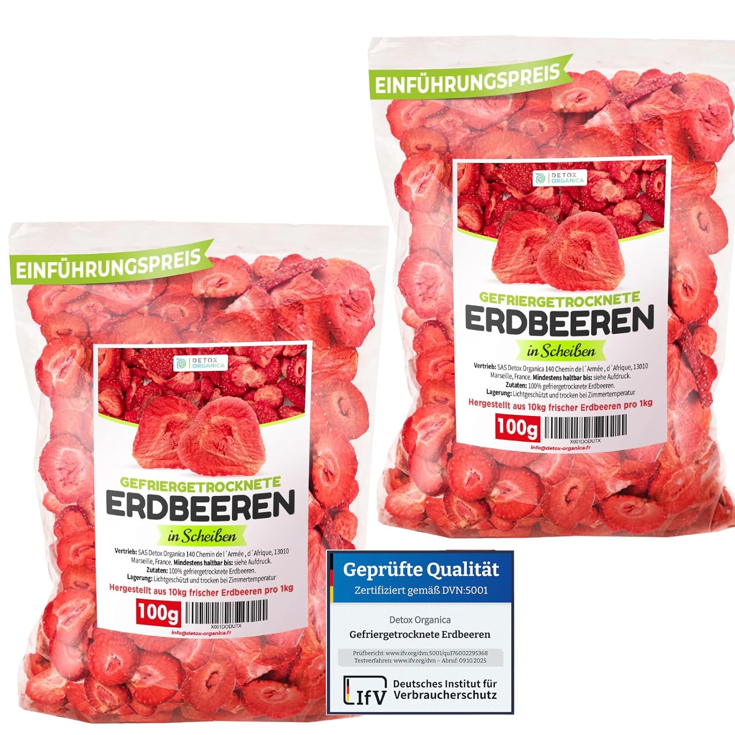 Detox Organica GEFRIERGETROCKNETE ERDBEEREN, 300g Früchte in Scheiben, 100% Trockenfrüchte natürlich und ohne Zusatz von Zucker oder Zusatzstoffen, Erdbeerchips freeze dried strawberries (300g)