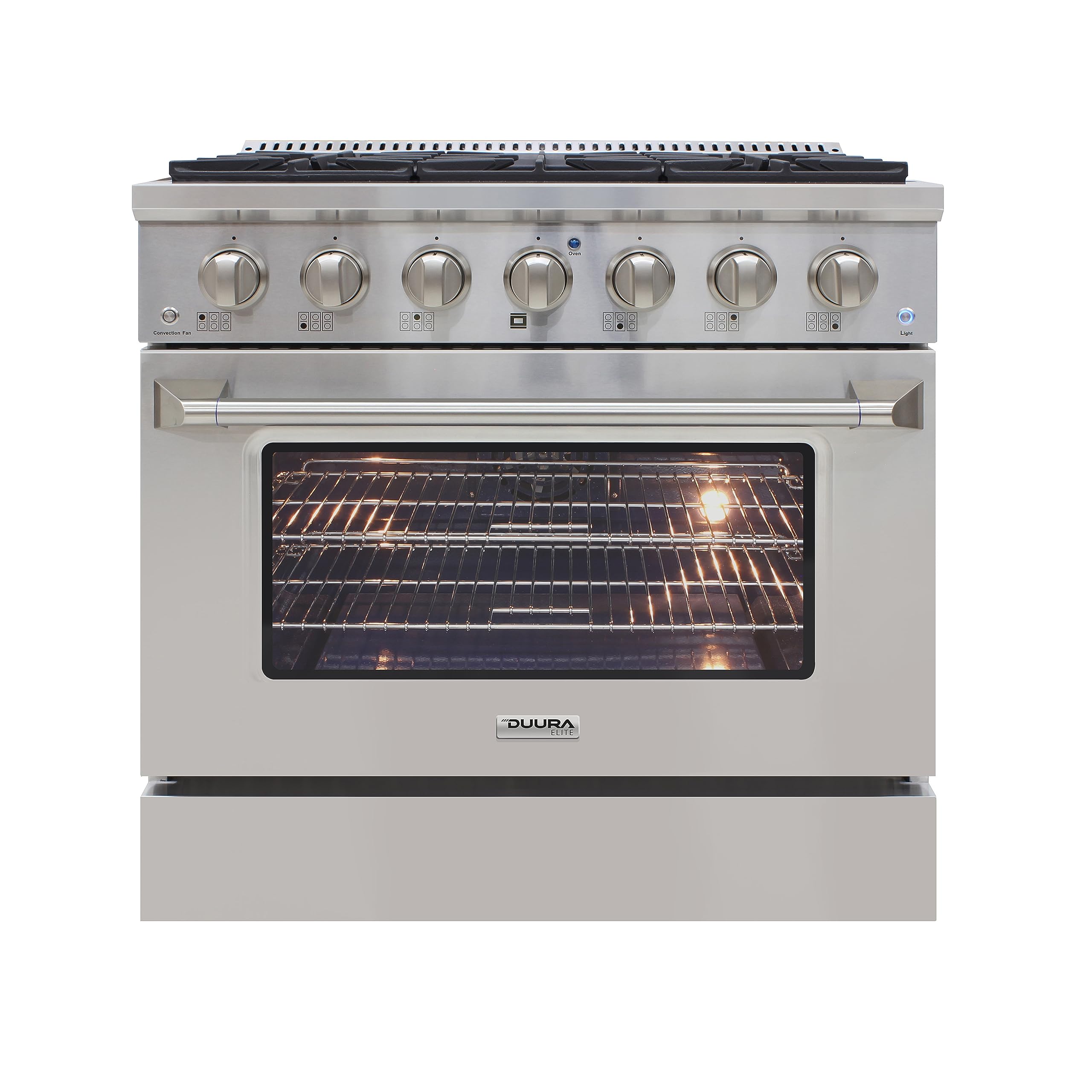 DUURA Elite Gas Range Cooktop, 48-Inch with Double Porcelain Convection Oven and Broil Function, 8 Sealed Burners Continuous Grates with Stainless Steel Construction, 6.7-Cu.Ft, Metallic
