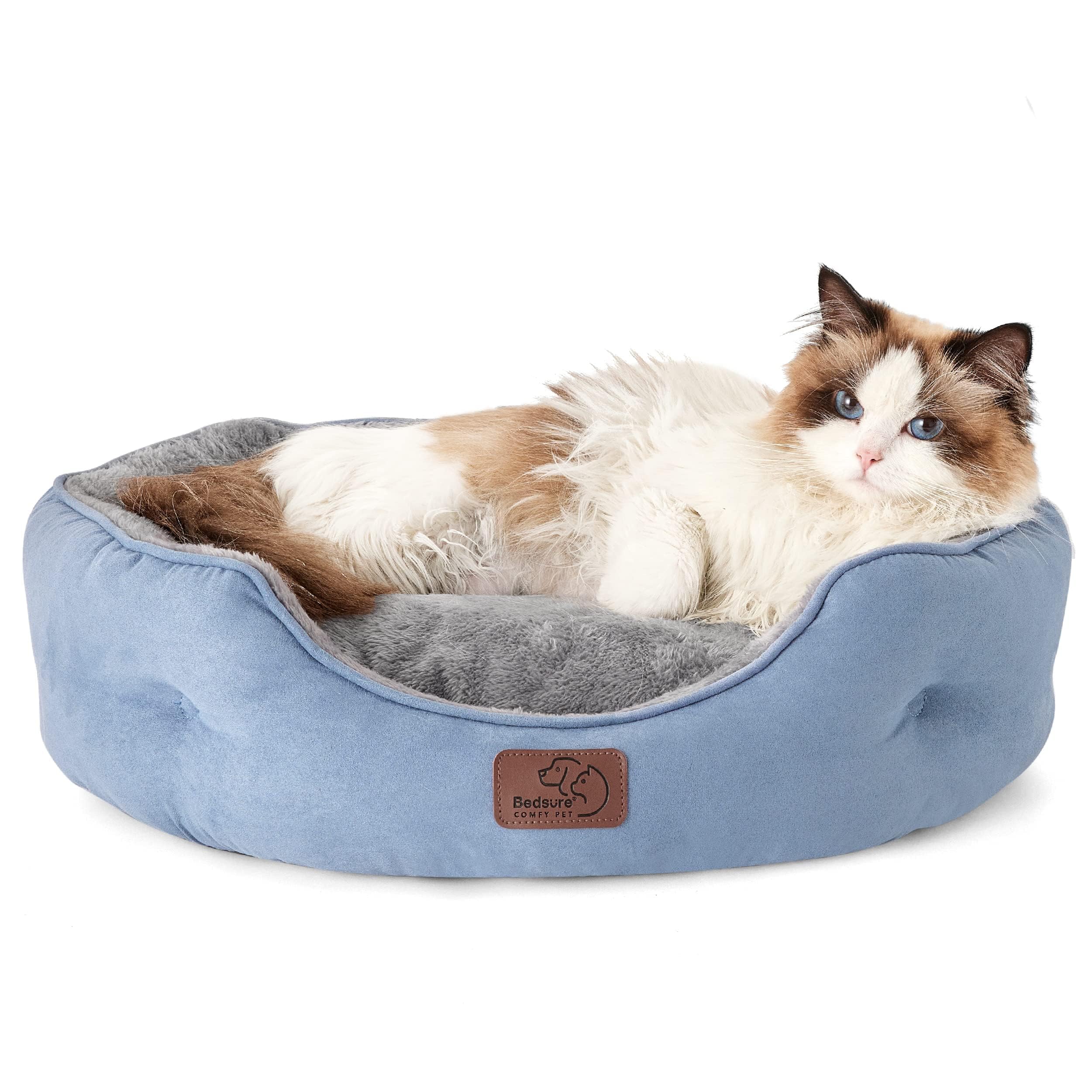 BEDSURE Katzenbett waschbar Katzen Bettchen - 51x48x15cm Katzenkorb mit Zweiseitig Innenkissen Katzenschlafplatz für Katzen oder kleine Hunde,Grau