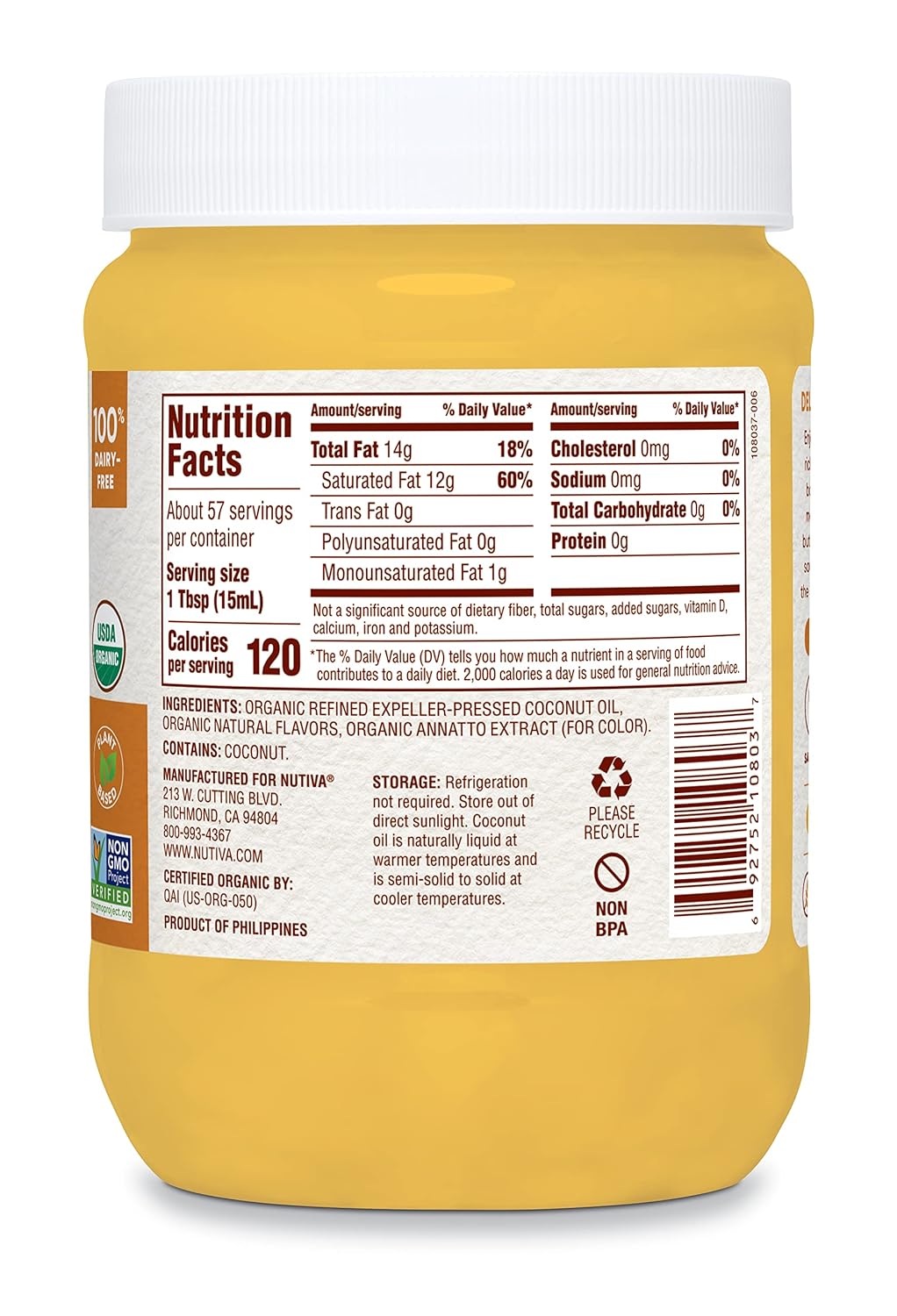 Nutiva Coconut Oil for Cooking and Baking - Butter Flavor Perfect for Making Movie Theater Popcorn, Baked Goods, Bread - Non-Dairy Alternative for Keto, Vegan, and Paleo Diets - 29floz